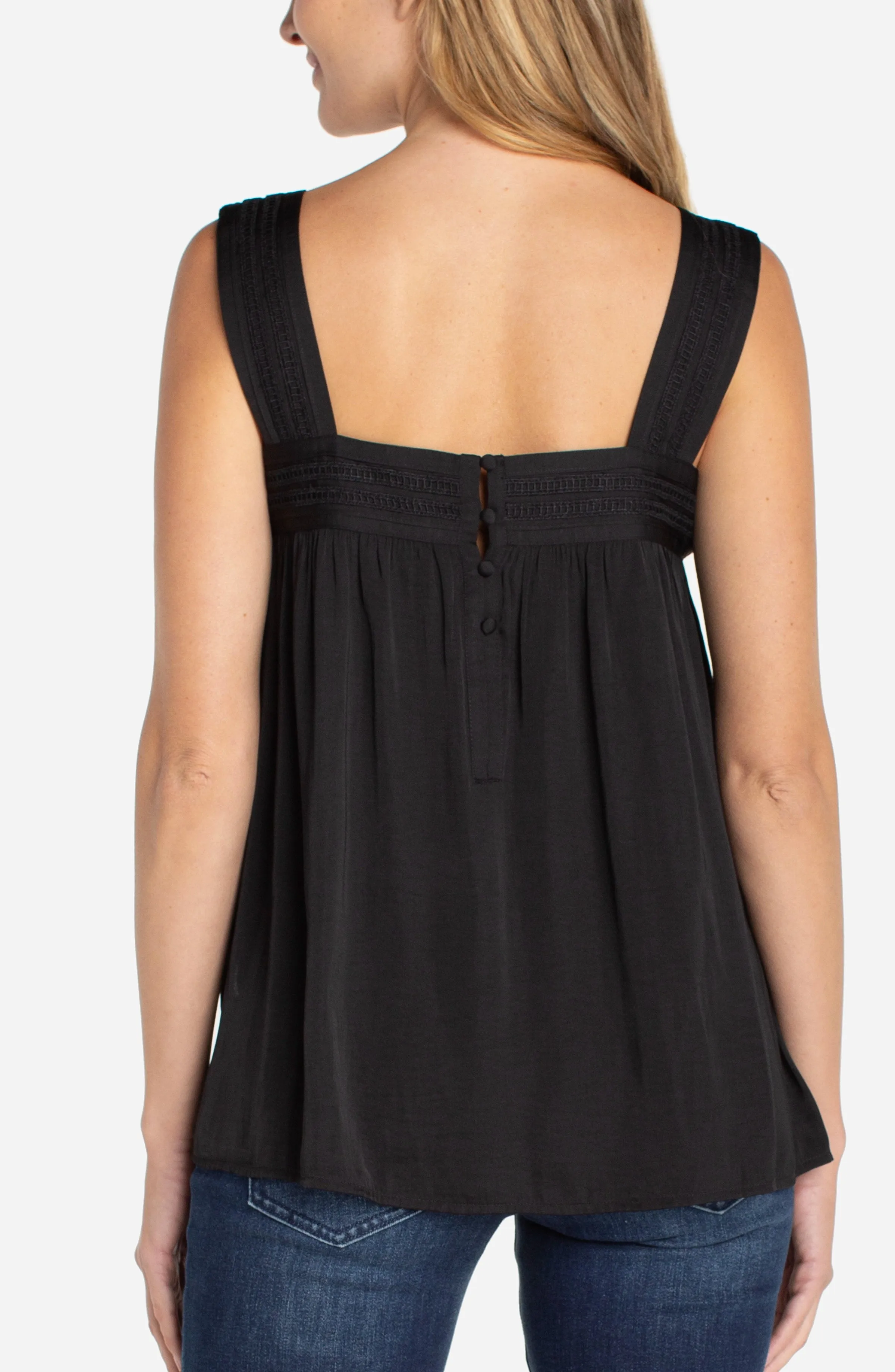 SLEEVELESS WOVEN TOP W/ PINTUCK STRAPS sold by Liverpool Jeans Company product image thumbnail 2