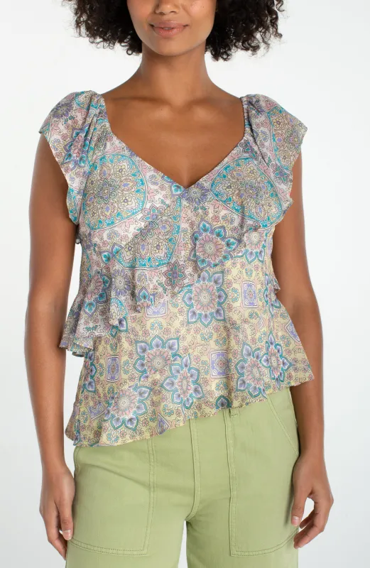 FLUTTER SLEEVE DRAPED BLOUSE sold by Liverpool Jeans Company