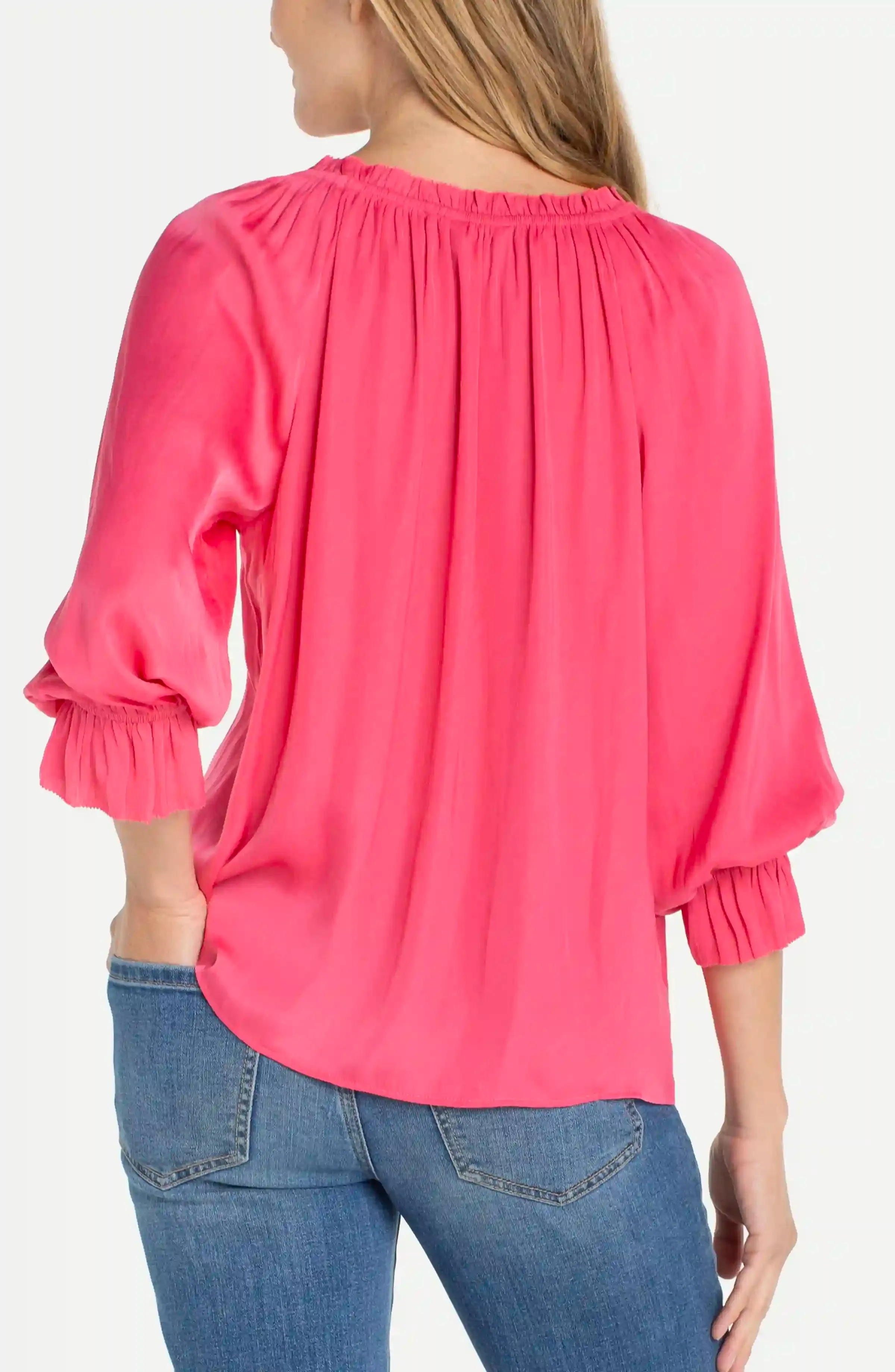 3/4 SLEEVE BUTTON FRONT TOP W/ RUFFLE DETAILS sold by Liverpool Jeans Company product image thumbnail 2