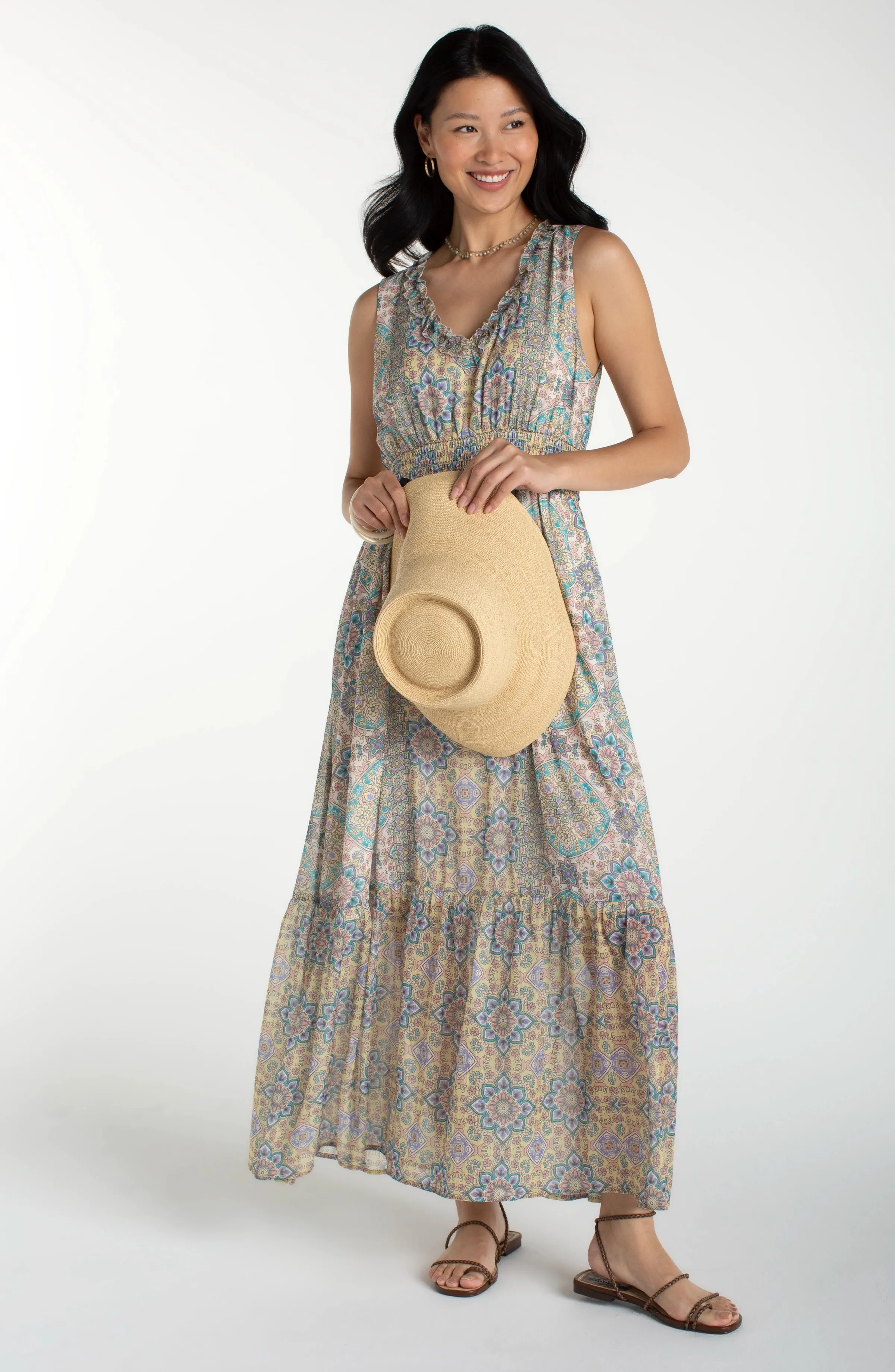 SLEEVELESS SMOCKED WAIST MAXI DRESS sold by Liverpool Jeans Company product image thumbnail 5