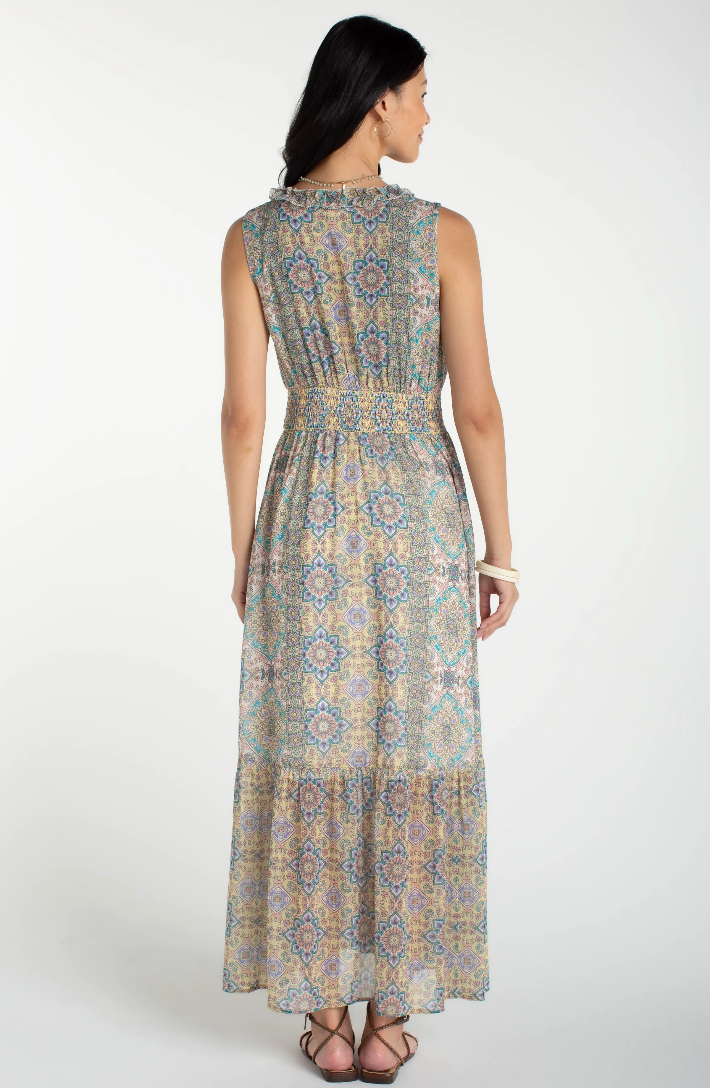 SLEEVELESS SMOCKED WAIST MAXI DRESS sold by Liverpool Jeans Company product image thumbnail 2