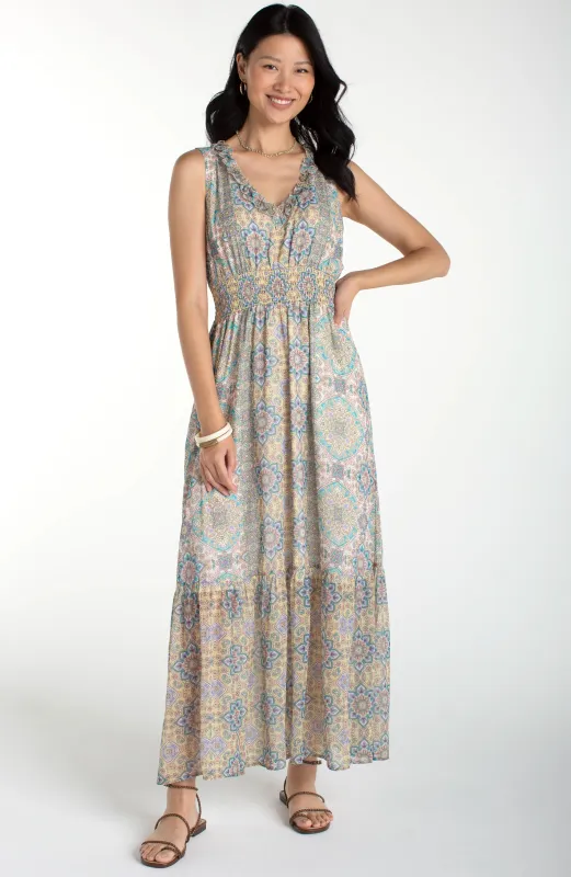SLEEVELESS SMOCKED WAIST MAXI DRESS made by Liverpool Jeans Company