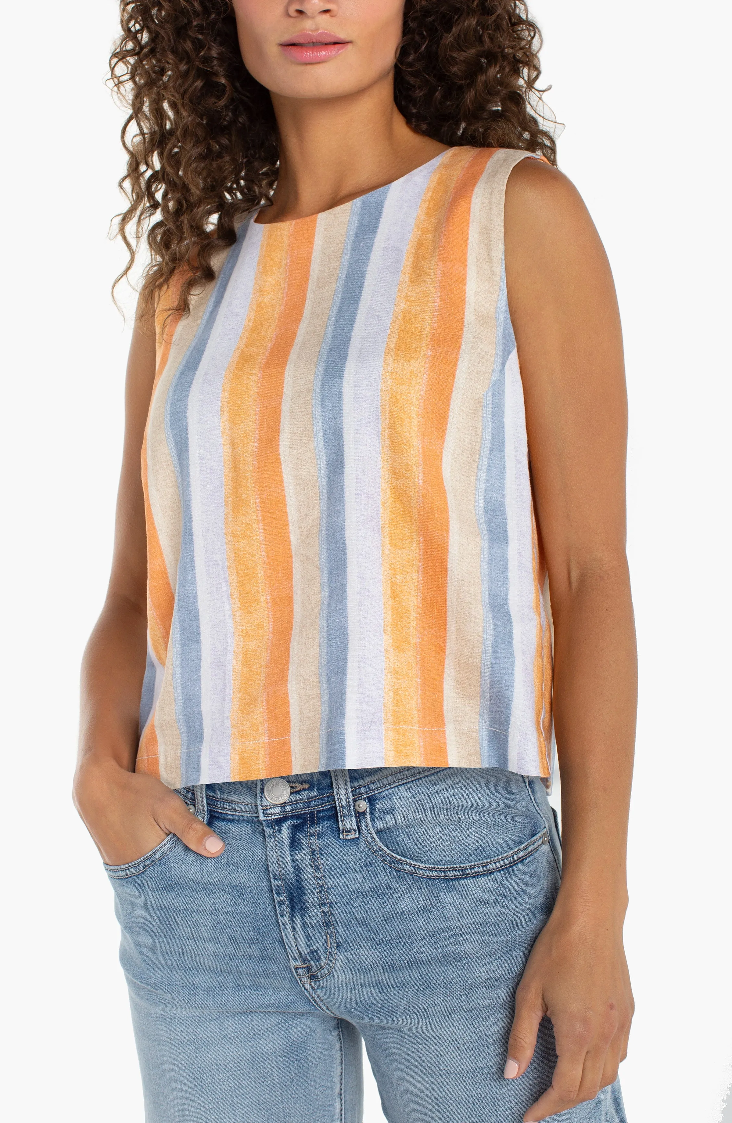 SLEEVELESS SHELL TOP W/ BUTTON BACK sold by Liverpool Jeans Company