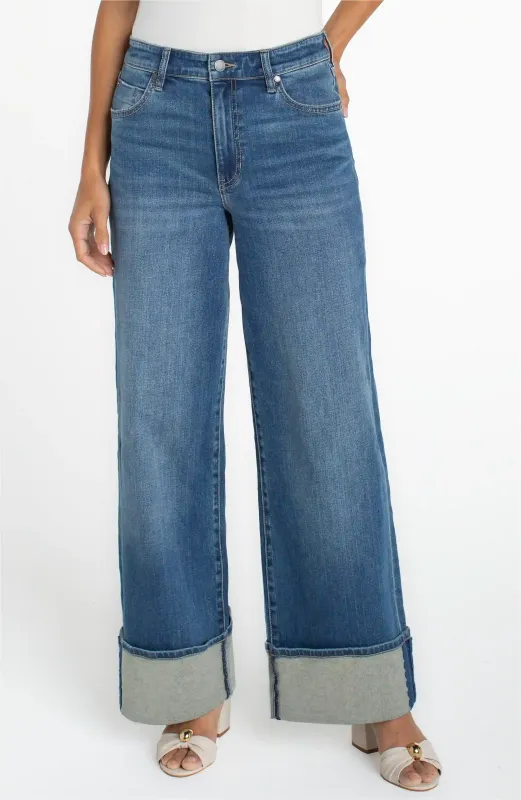 MORGAN CUFFED CROP WIDE LEG W/TRIM made by Liverpool Jeans Company