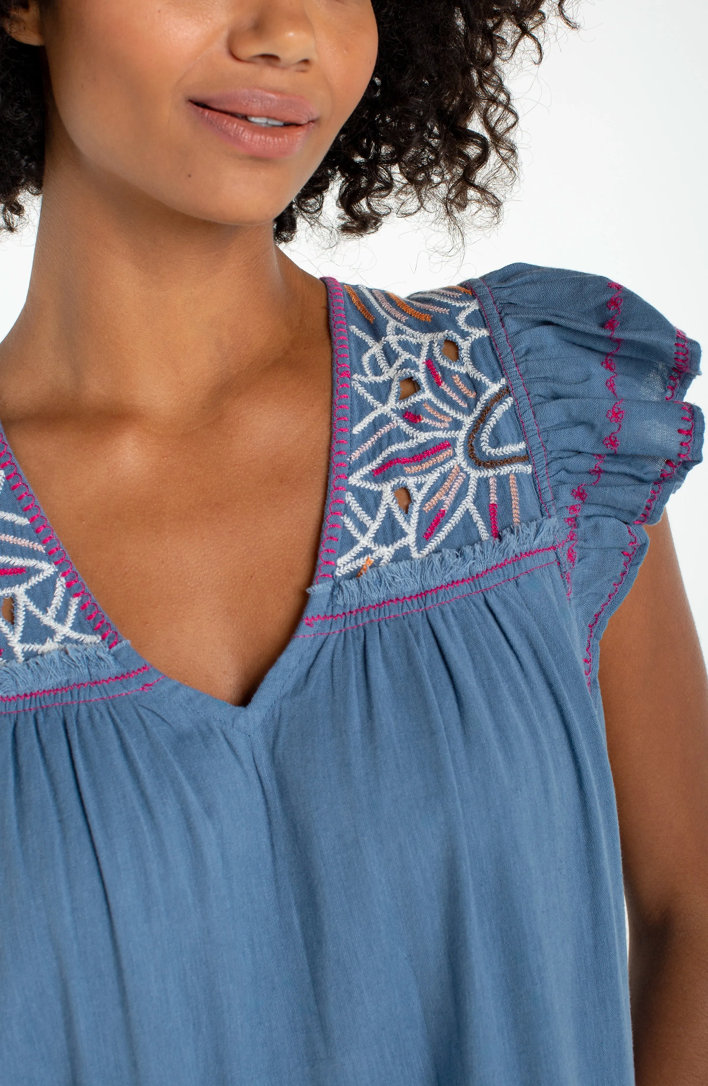 FLUTTER SLEEVE V-NECK WOVEN DRESS sold by Liverpool Jeans Company product image thumbnail 3