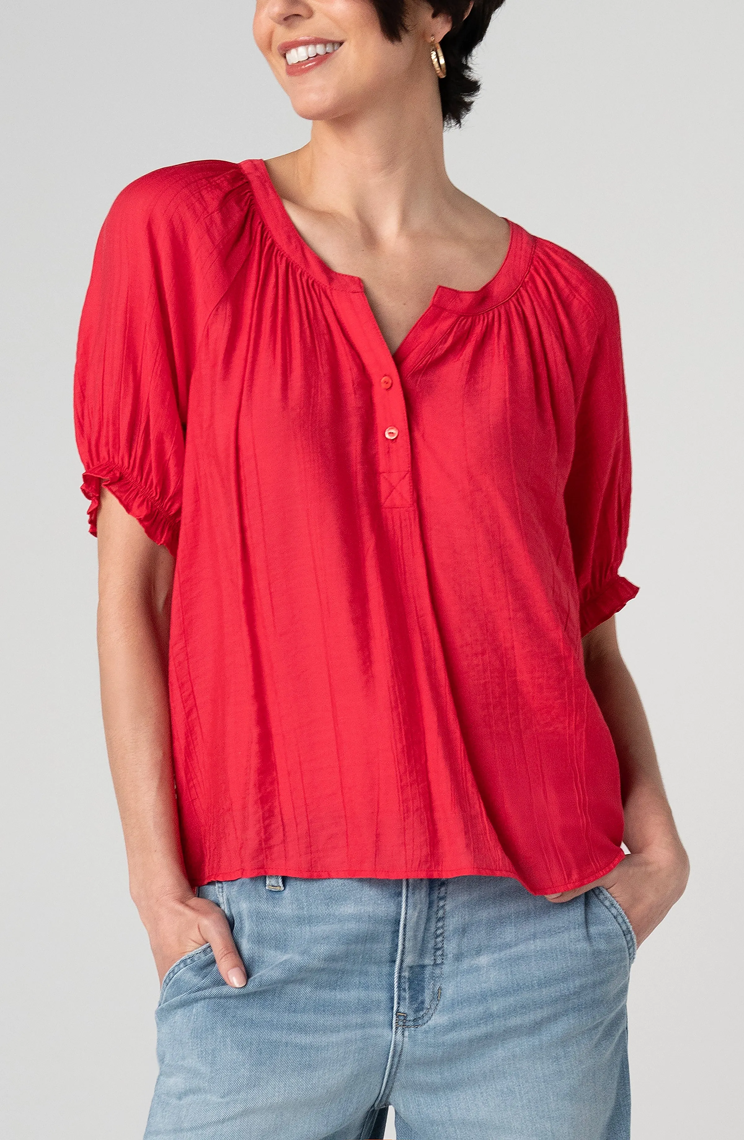 SHORT SLEEVE HALF PLACKET BLOUSE sold by Liverpool Jeans Company product image thumbnail 2
