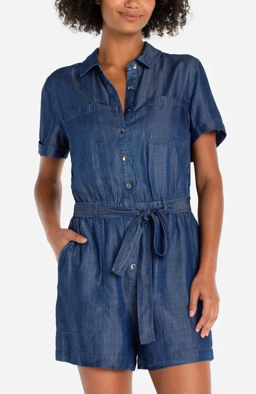 SHORT SLEEVE ROMPER W/ SELF TIE made by Liverpool Jeans Company