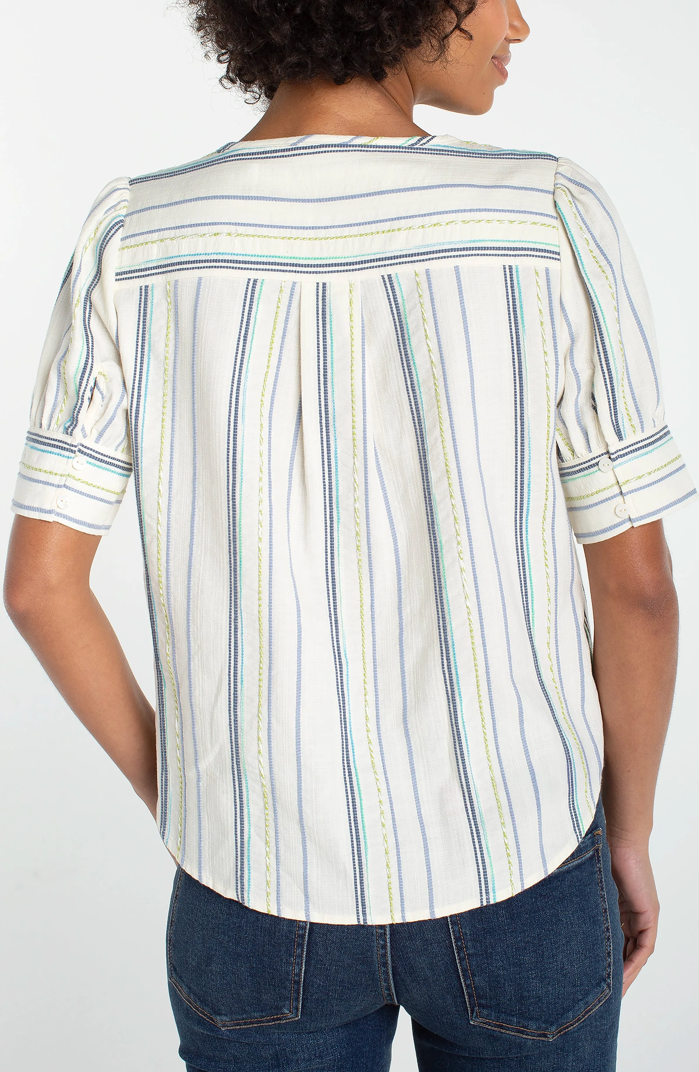 SHORT SLEEVE POPOVER WOVEN TOP sold by Liverpool Jeans Company product image thumbnail 2
