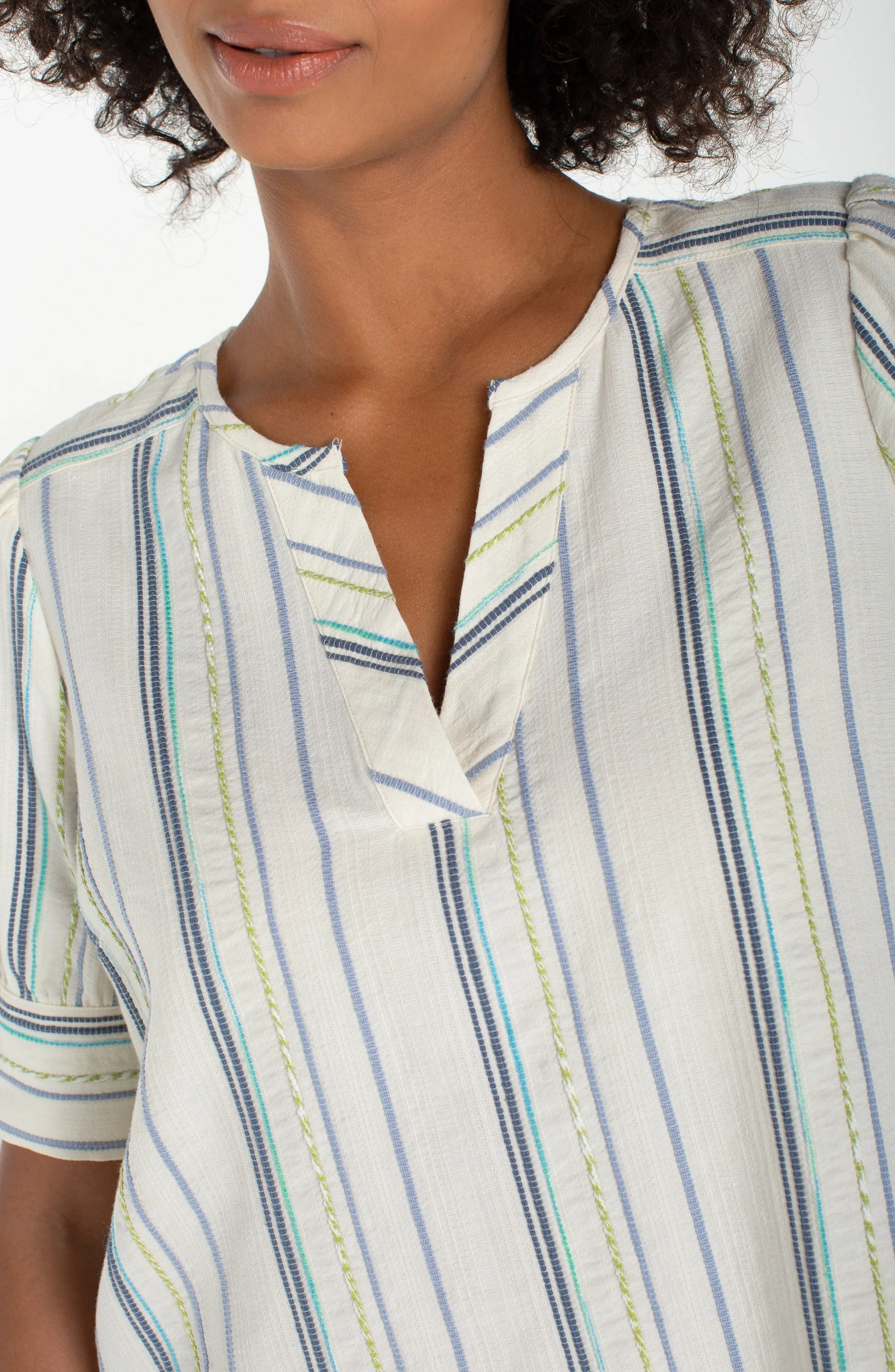 SHORT SLEEVE POPOVER WOVEN TOP sold by Liverpool Jeans Company product image thumbnail 3