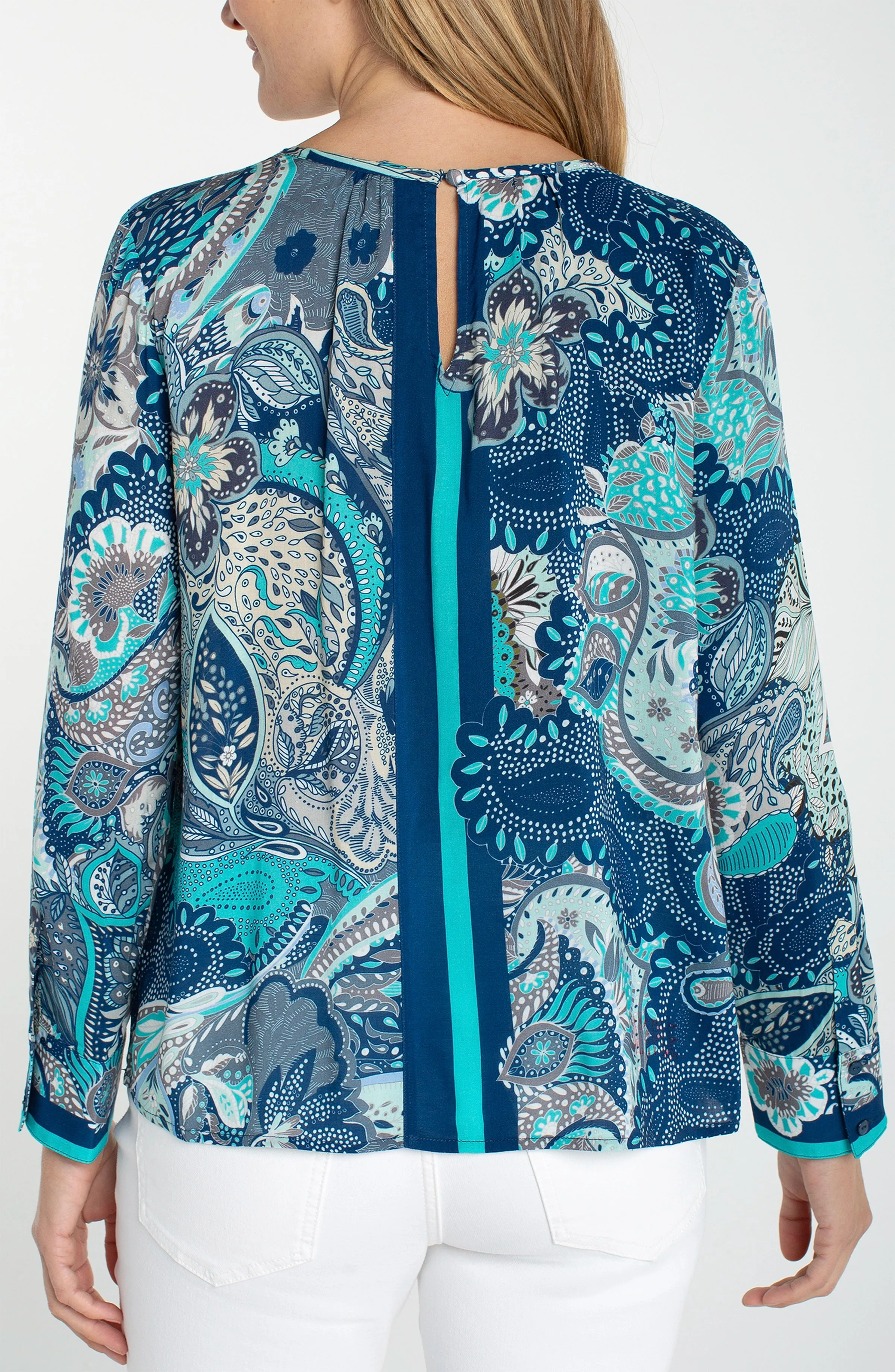 PETITE LONG SLEEVE WOVEN TOP WITH KEYHOLE sold by Liverpool Jeans Company product image thumbnail 2