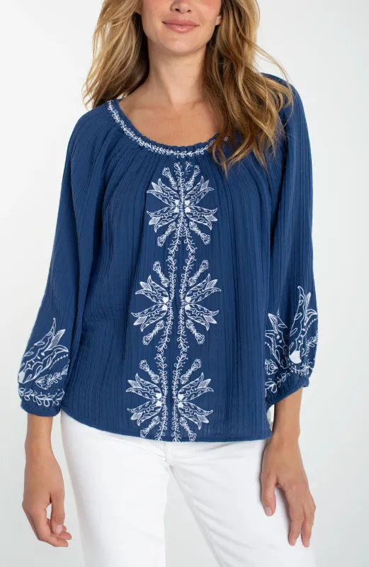 PETITE 3/4 SLEEVE WOVEN TOP made by Liverpool Jeans Company