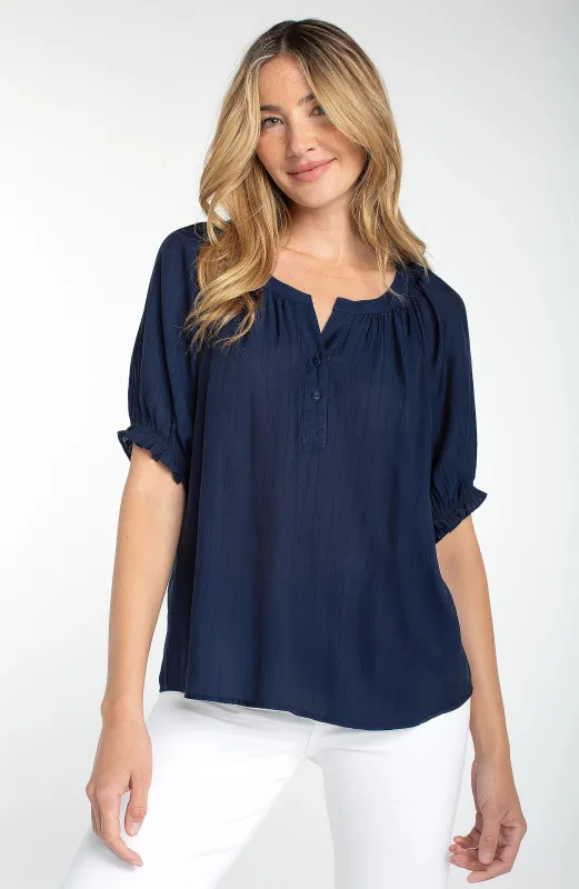 PETITE SHORT SLEEVE HALF PLACKET BLOUSE made by Liverpool Jeans Company
