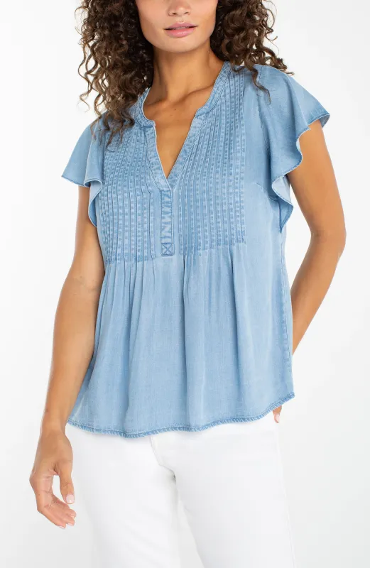 PETITE FLUTTER SLEEVE POPOVER BLOUSE WITH PINTUCKS made by Liverpool Jeans Company