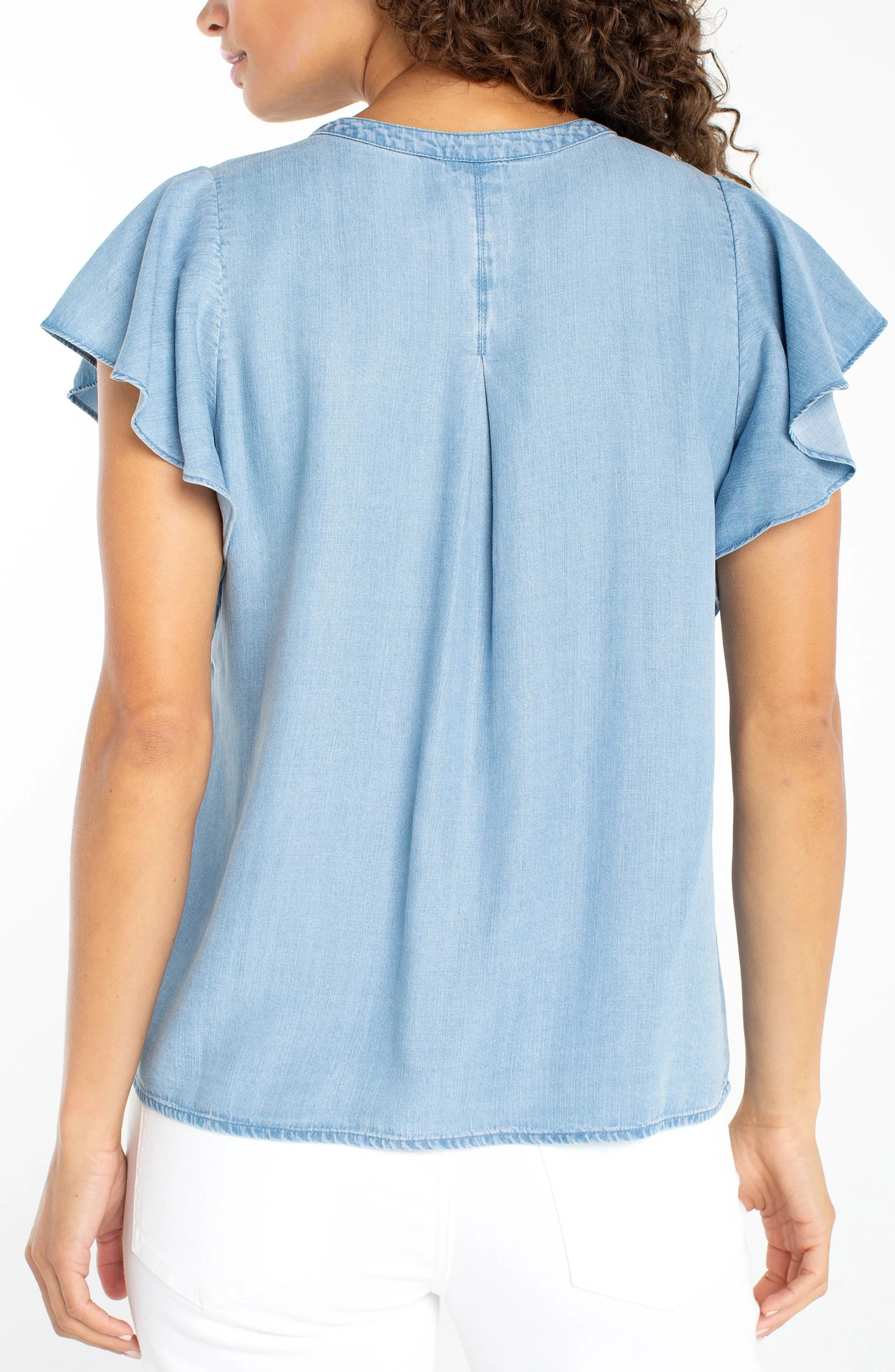 PETITE FLUTTER SLEEVE POPOVER BLOUSE WITH PINTUCKS sold by Liverpool Jeans Company product image thumbnail 3