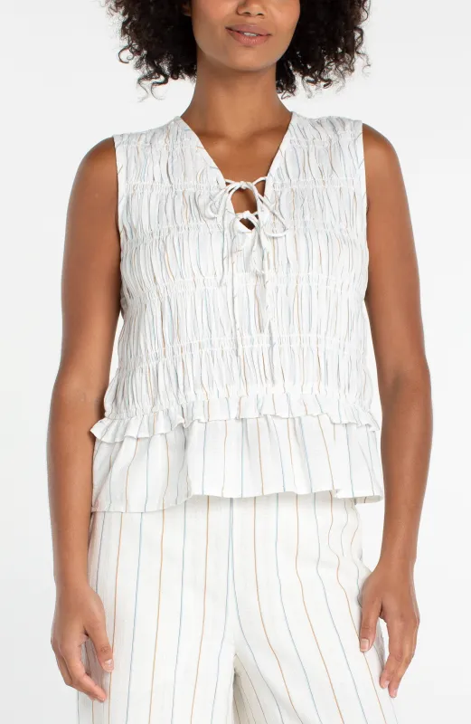 SLEEVELESS TIE FRONT WOVEN TOP made by Liverpool Jeans Company