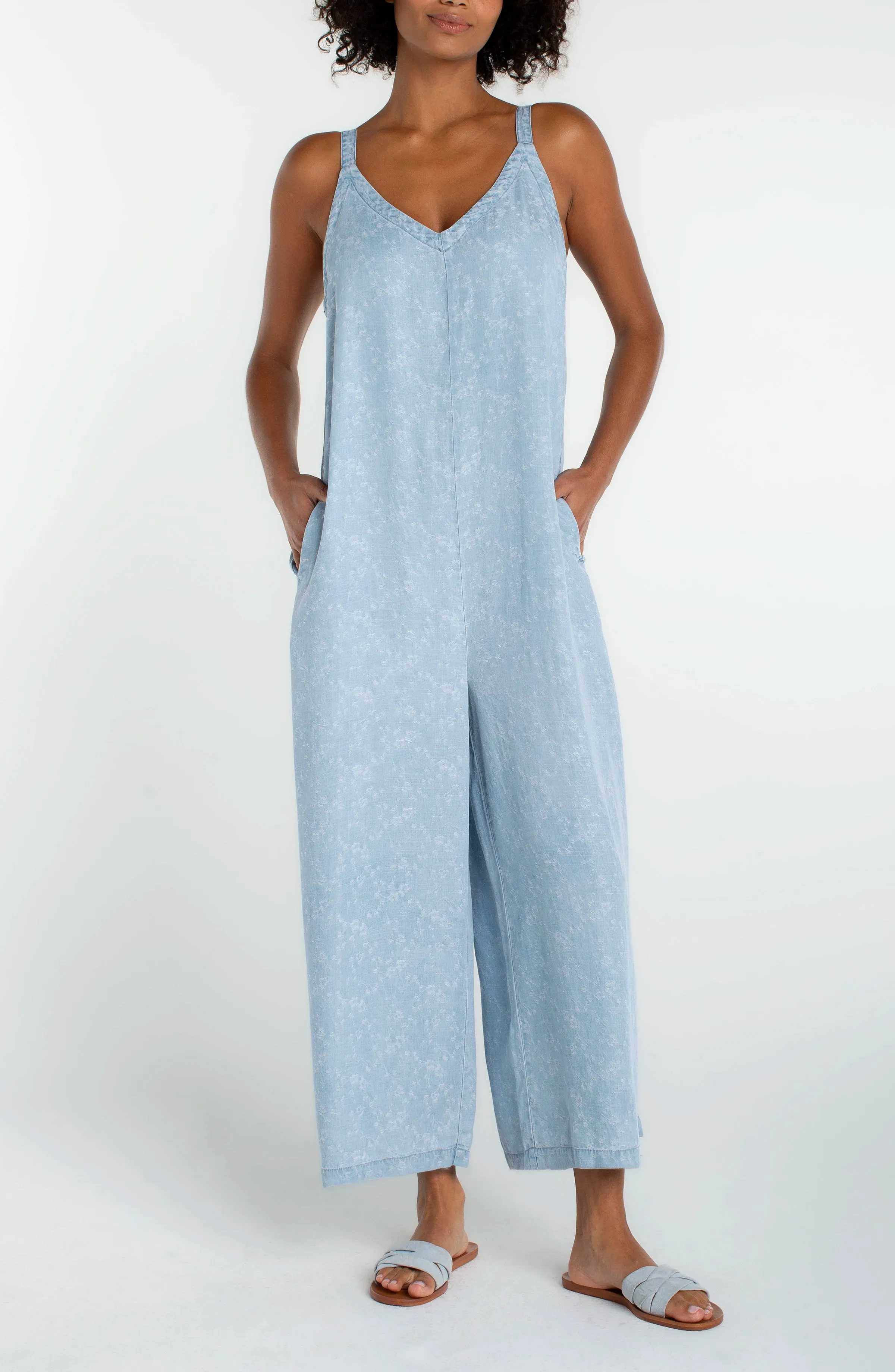 WIDE LEG CROP JUMPSUIT W/ ADJUSTABLE STRAPS sold by Liverpool Jeans Company