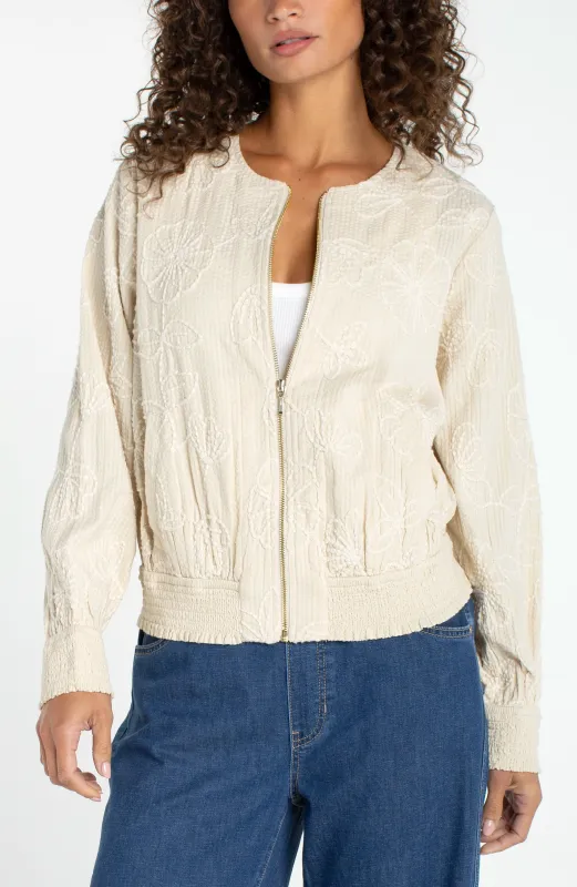 COLLARLESS JACKET WITH SMOCKING made by Liverpool Jeans Company
