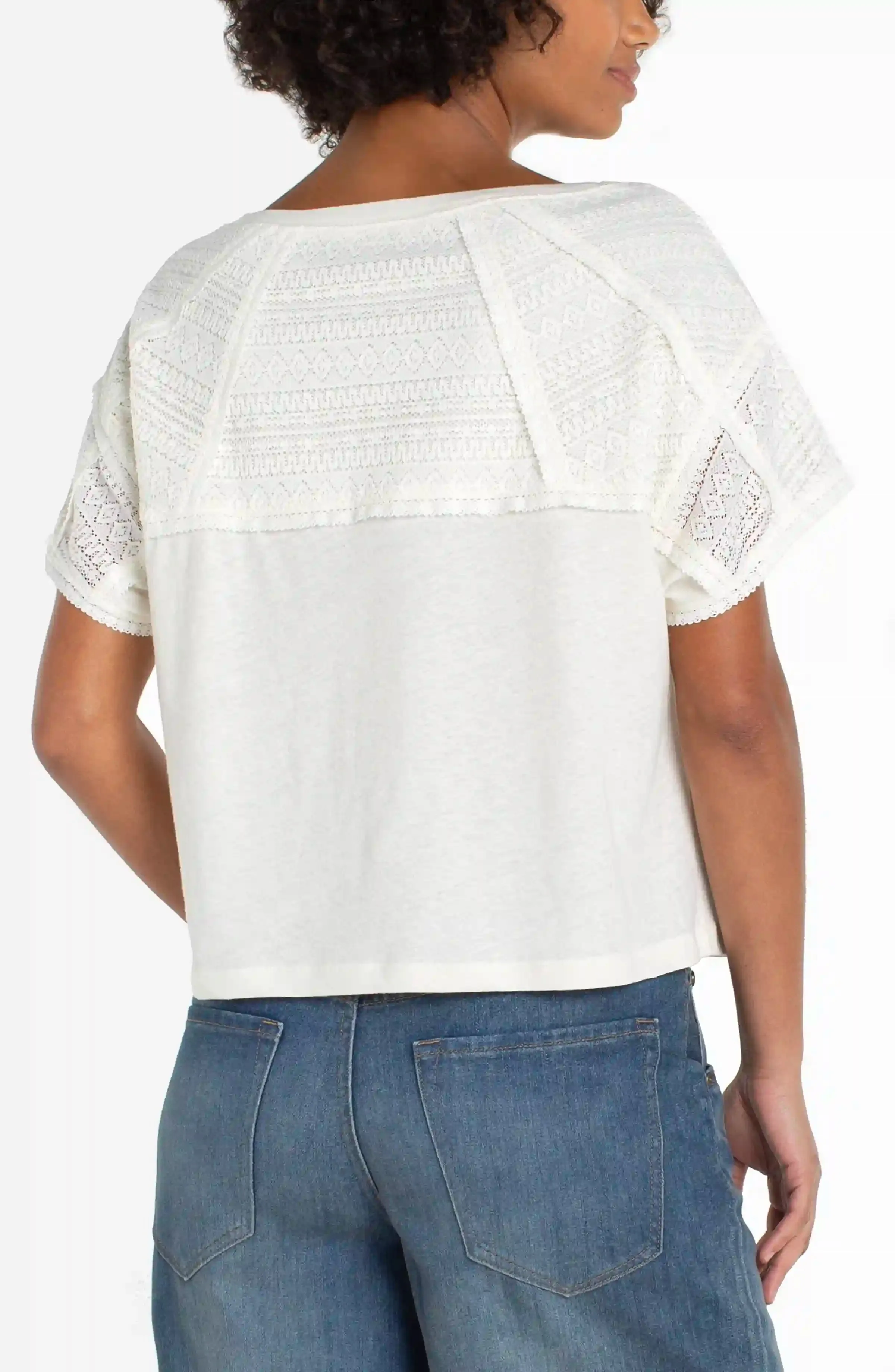 PETITE DOLMAN BOAT NECK KNIT TOP W/ LACE sold by Liverpool Jeans Company product image thumbnail 2