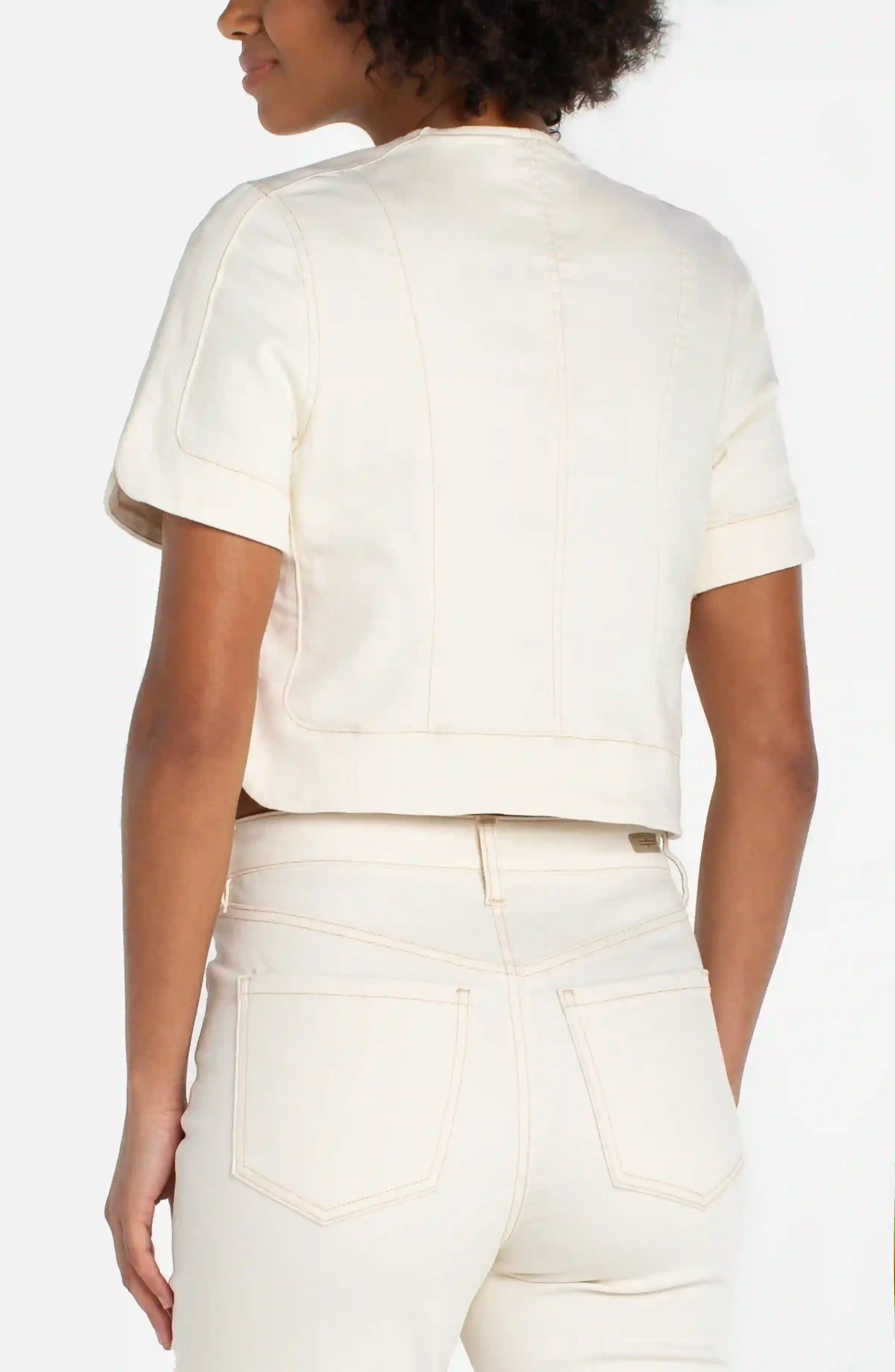 PETITE COLLARLESS SHORT SLEEVE CROPPED JACKET sold by Liverpool Jeans Company product image thumbnail 3