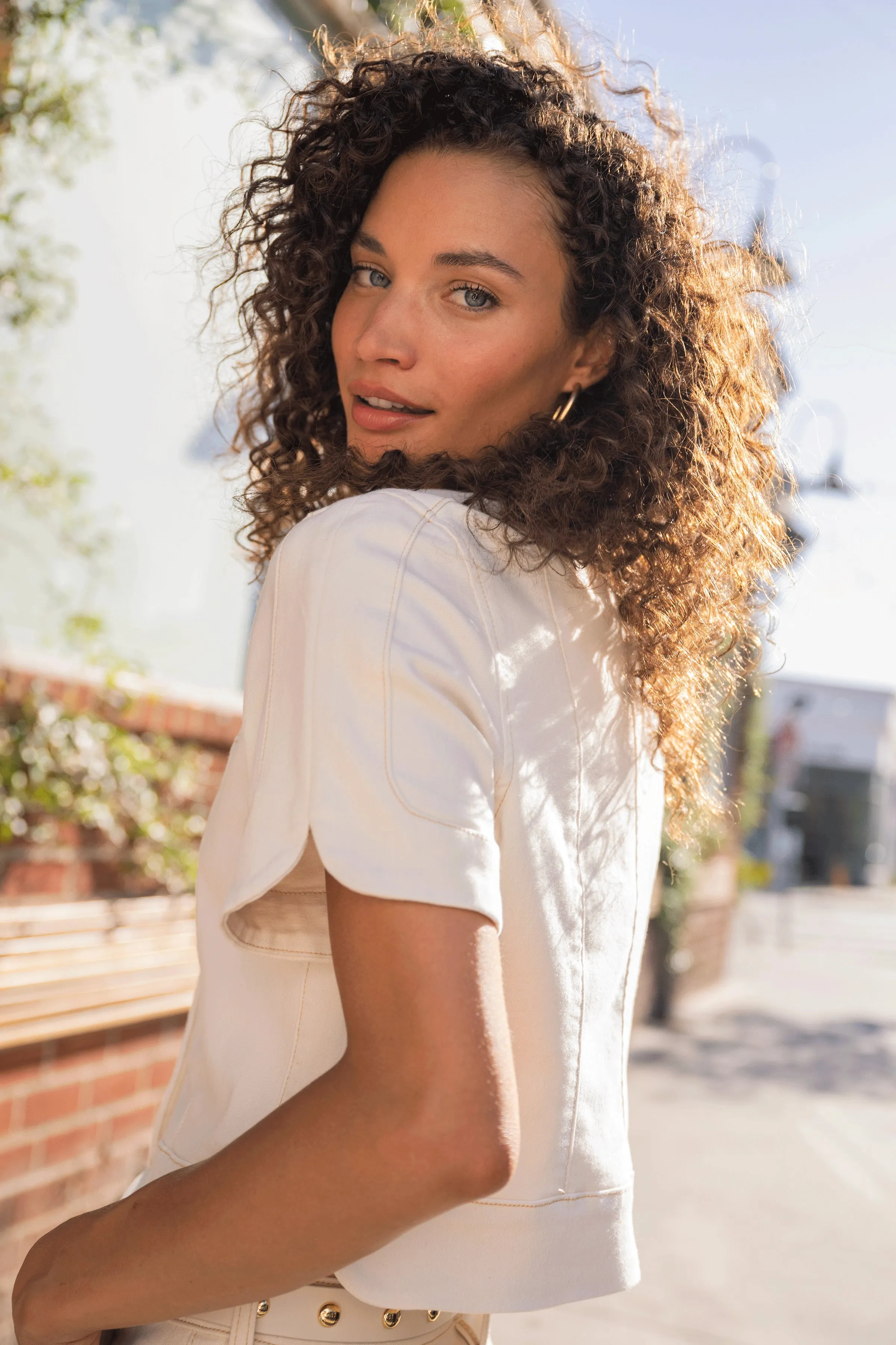 PETITE COLLARLESS SHORT SLEEVE CROPPED JACKET sold by Liverpool Jeans Company product image thumbnail 2
