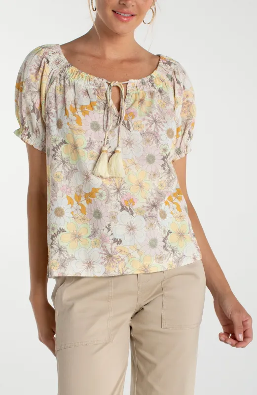 PETITE WOVEN TOP WITH FRONT TIE made by Liverpool Jeans Company