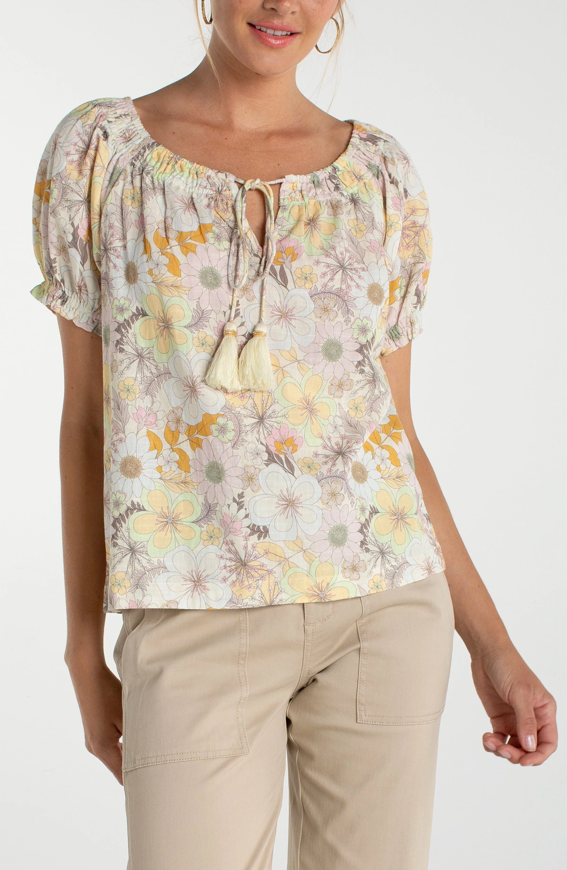 PETITE WOVEN TOP WITH FRONT TIE sold by Liverpool Jeans Company