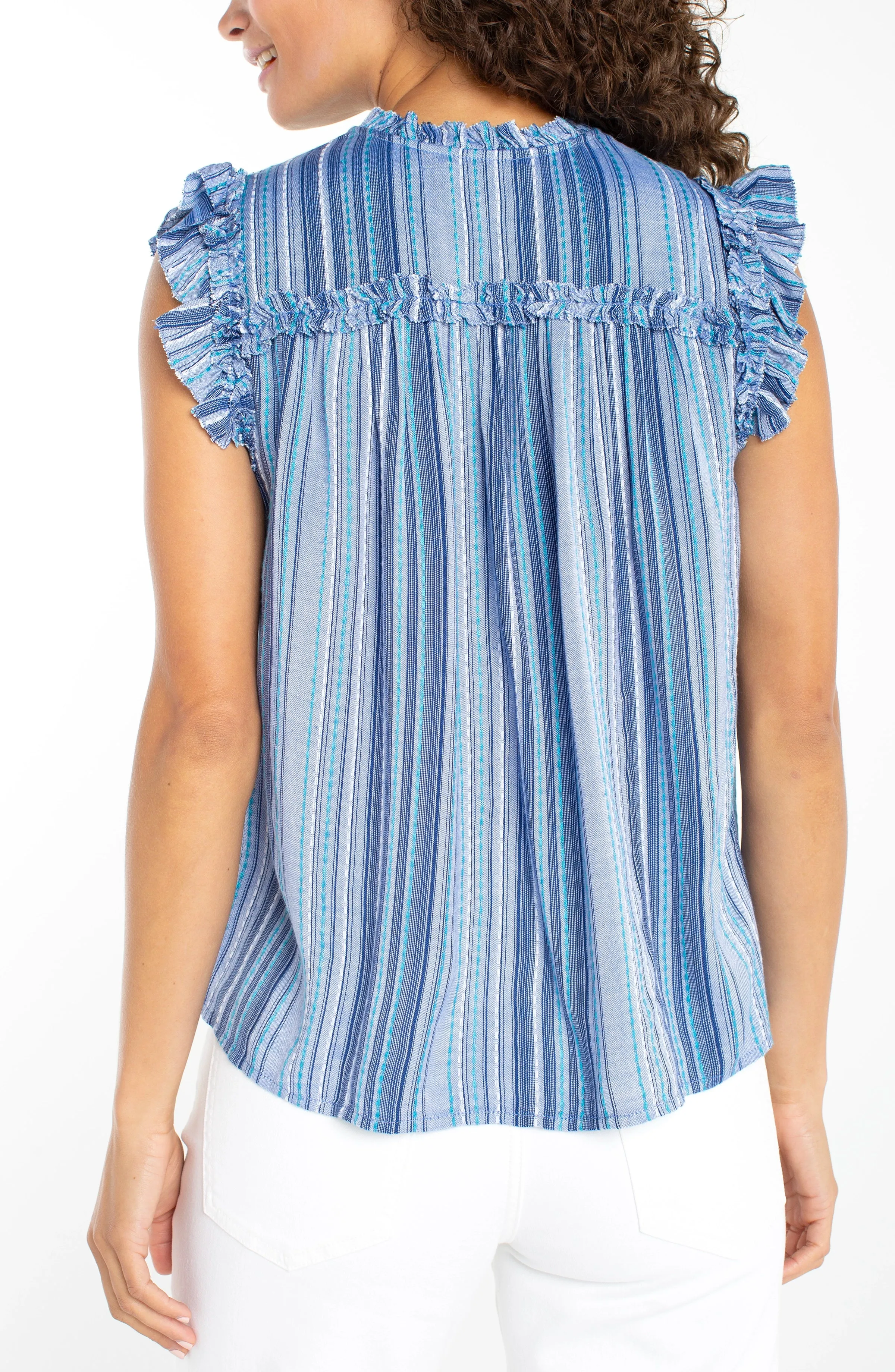 PETITE FLUTTER SLEEVE WOVEN TOP WITH TIES sold by Liverpool Jeans Company product image thumbnail 2