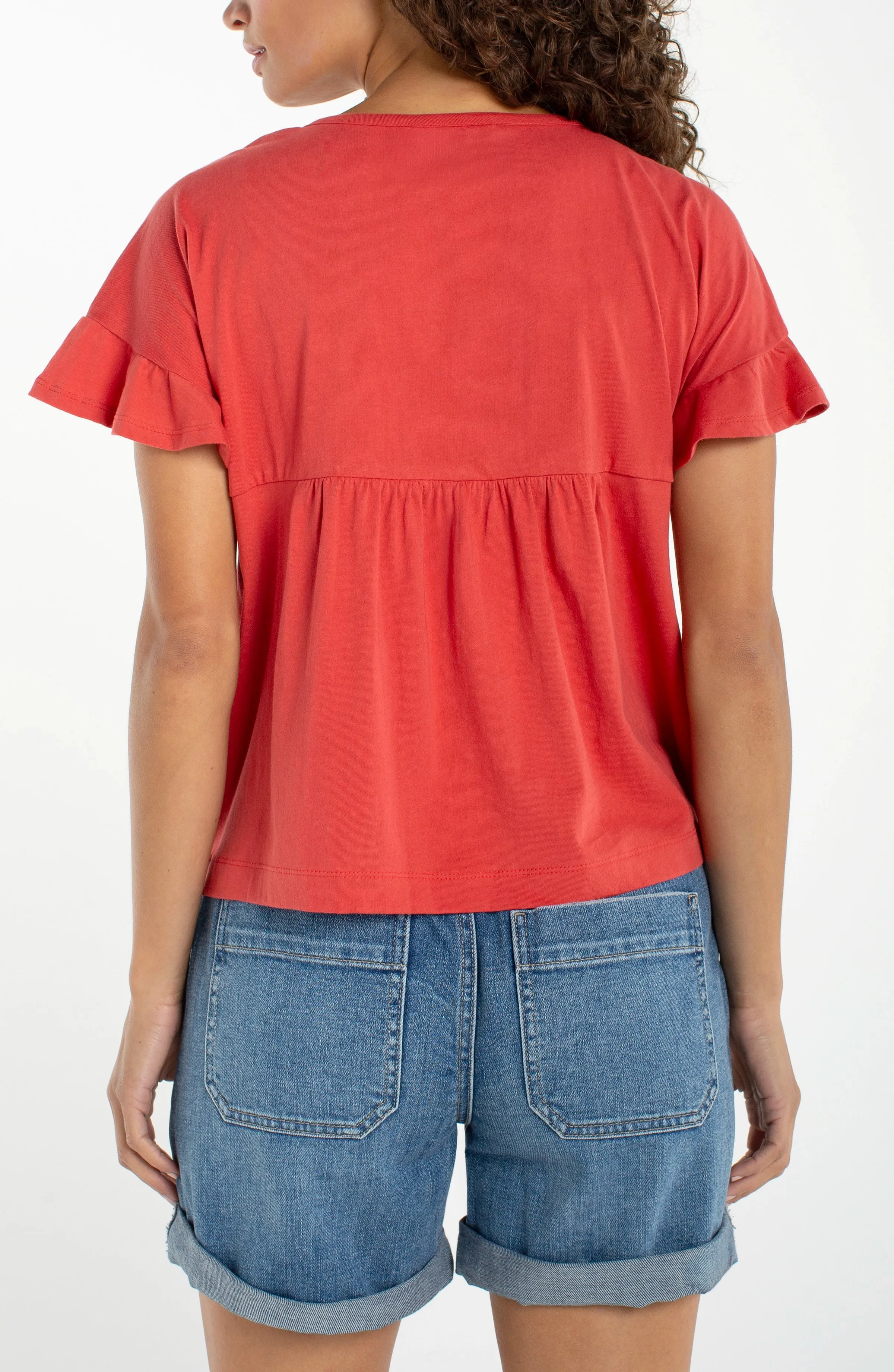FLUTTER SLEEVE KNIT-TO-WOVEN TOP sold by Liverpool Jeans Company product image thumbnail 3