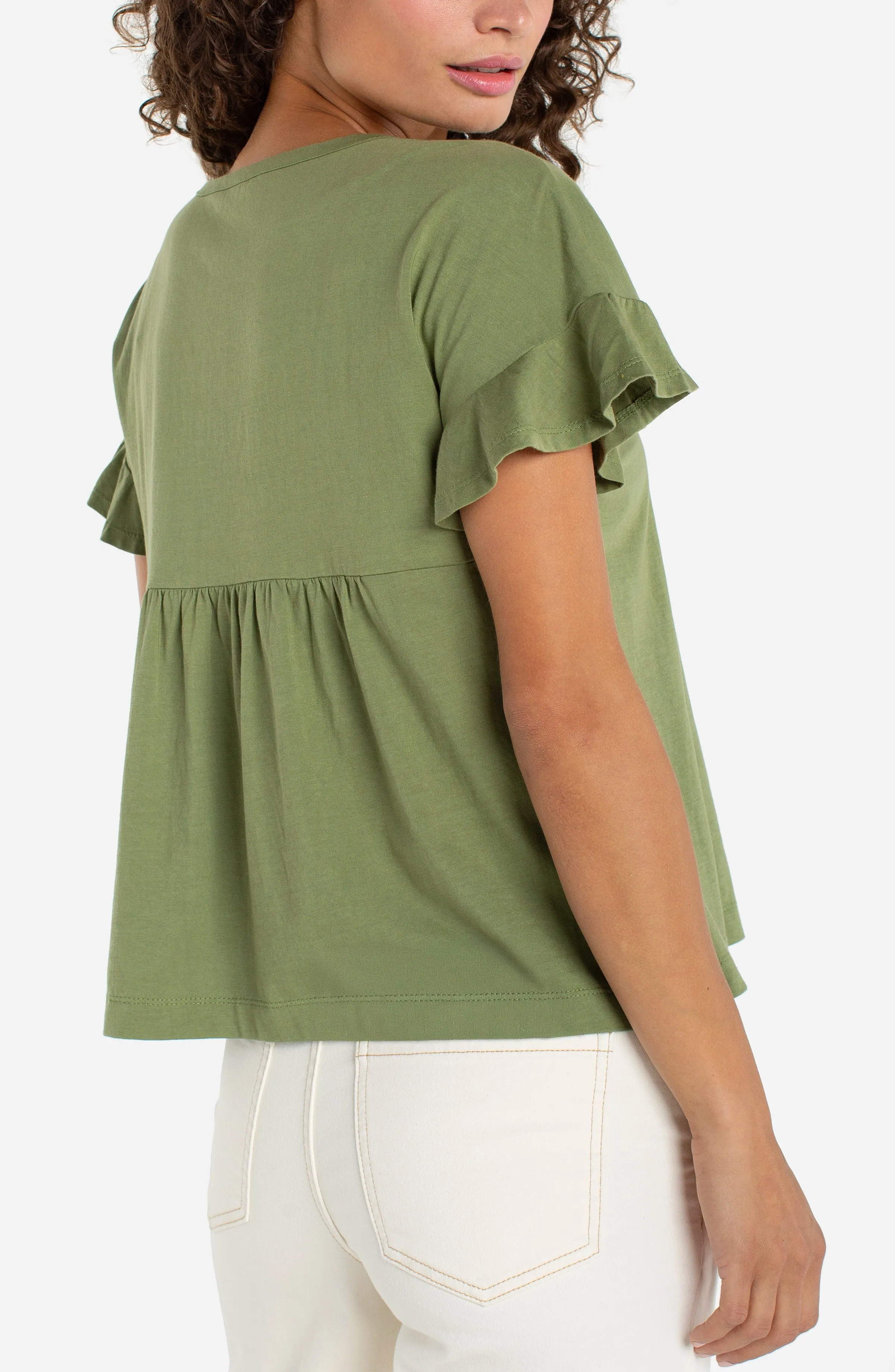 FLUTTER SLEEVE KNIT-TO-WOVEN TOP sold by Liverpool Jeans Company product image thumbnail 2