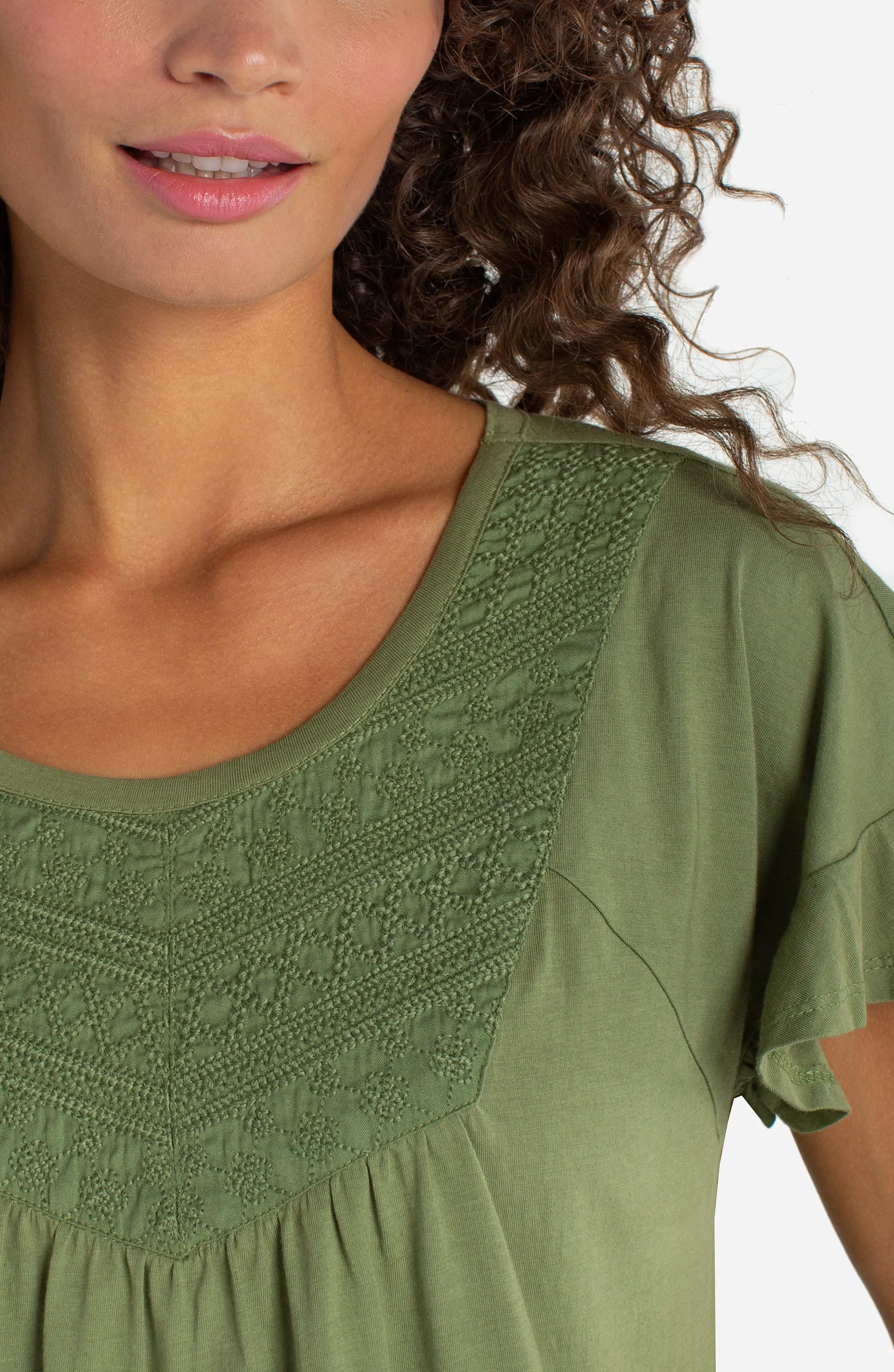 FLUTTER SLEEVE KNIT-TO-WOVEN TOP sold by Liverpool Jeans Company product image thumbnail 3