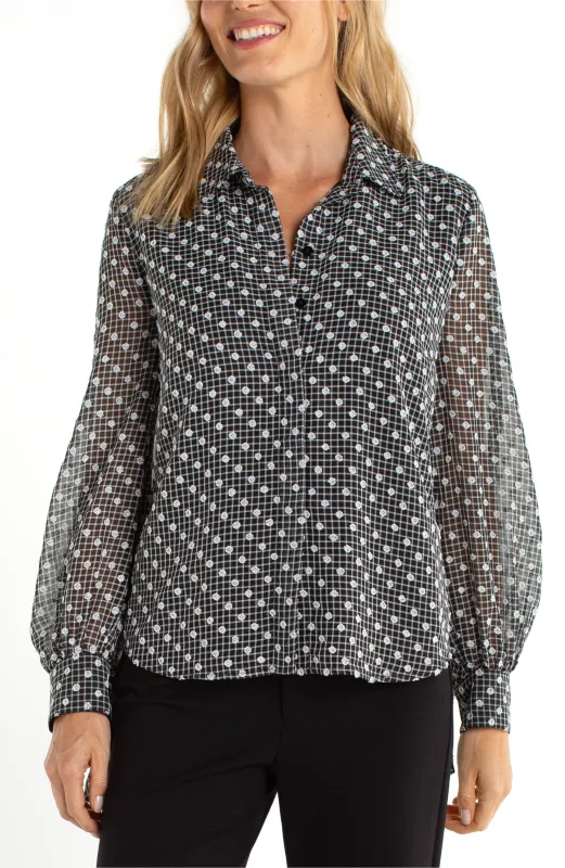 PETITE LONG SLEEVE WOVEN BLOUSE W/ SLEEVE TIE made by Liverpool Jeans Company