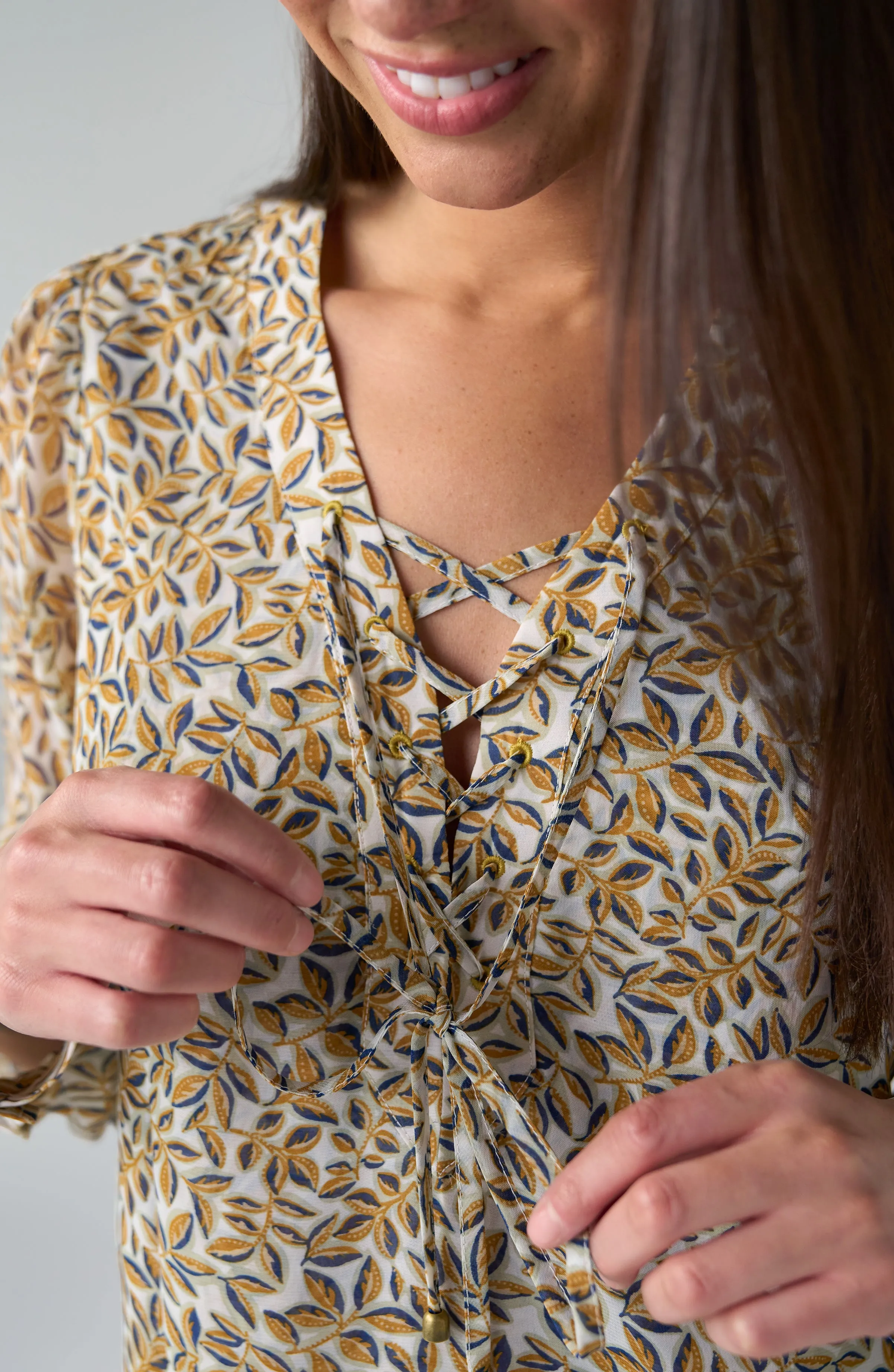 LONG SLEEVE LACE UP WOVEN BLOUSE sold by Liverpool Jeans Company product image thumbnail 2