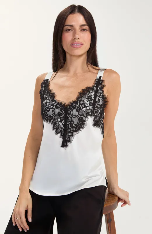 SLEEVELESS WOVEN TOP W/ LACE made by Liverpool Jeans Company