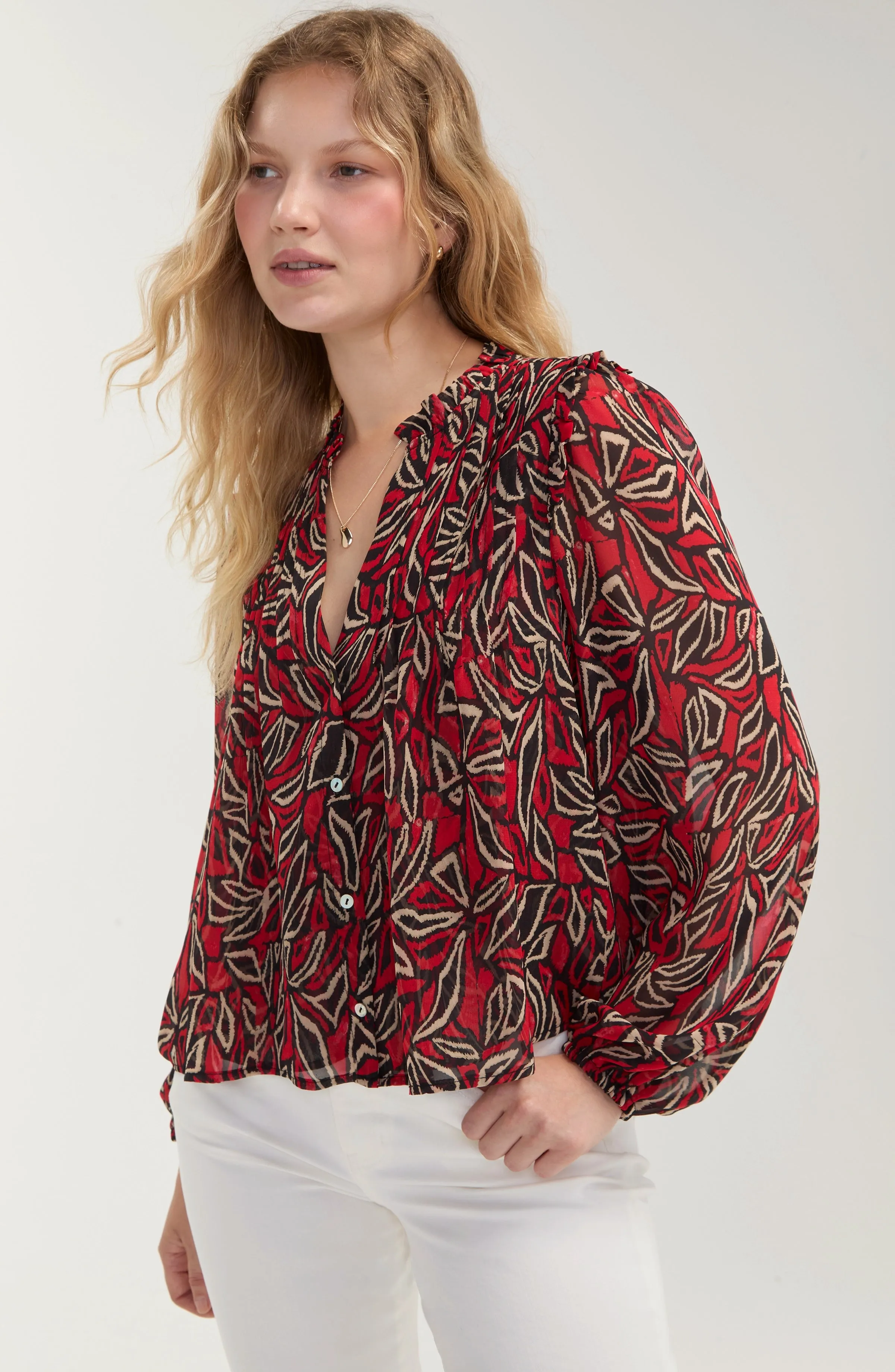 LONG SLEEVE WOVEN BLOUSE W/ PINTUCKS sold by Liverpool Jeans Company product image thumbnail 4