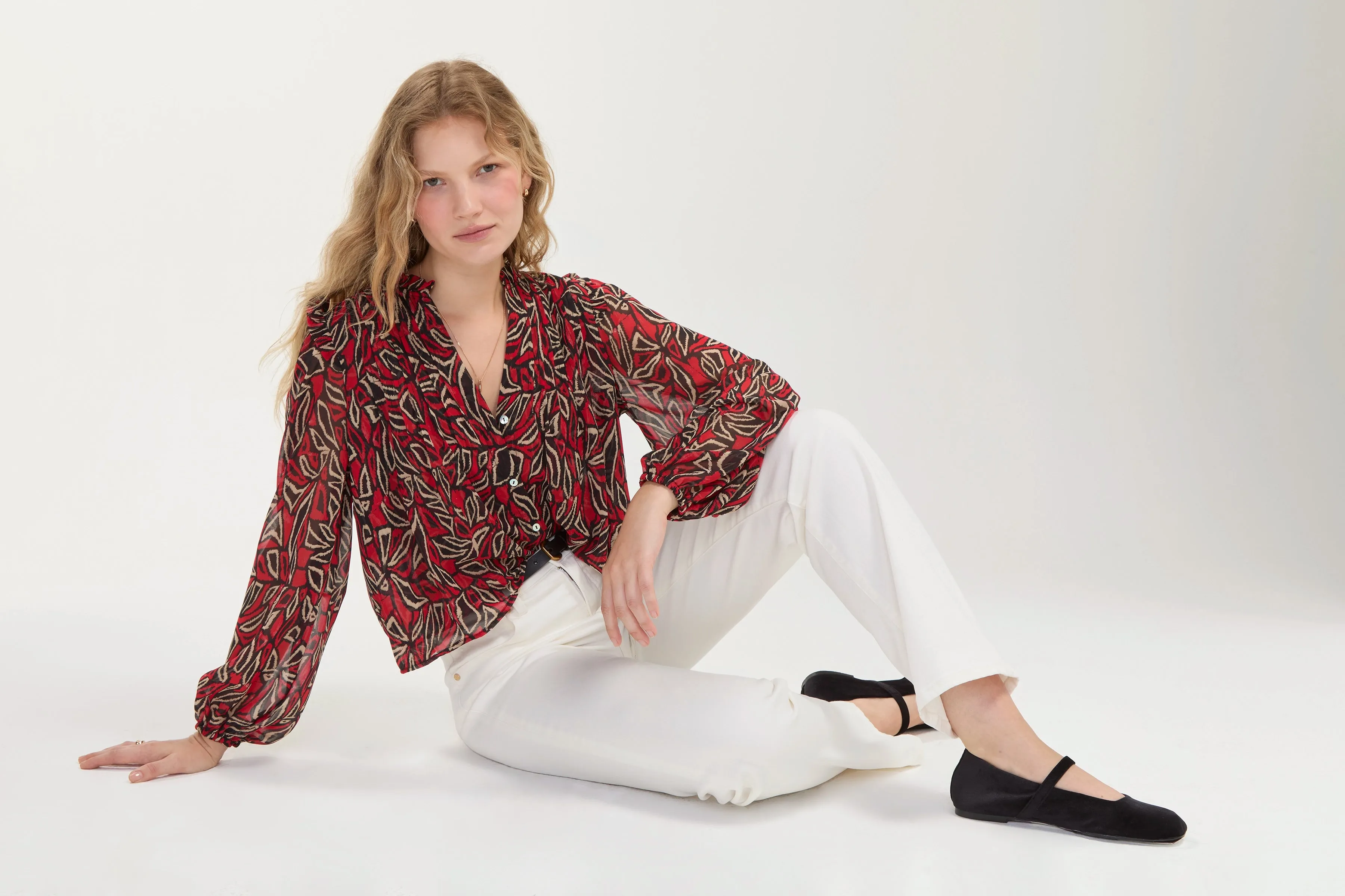 LONG SLEEVE WOVEN BLOUSE W/ PINTUCKS sold by Liverpool Jeans Company