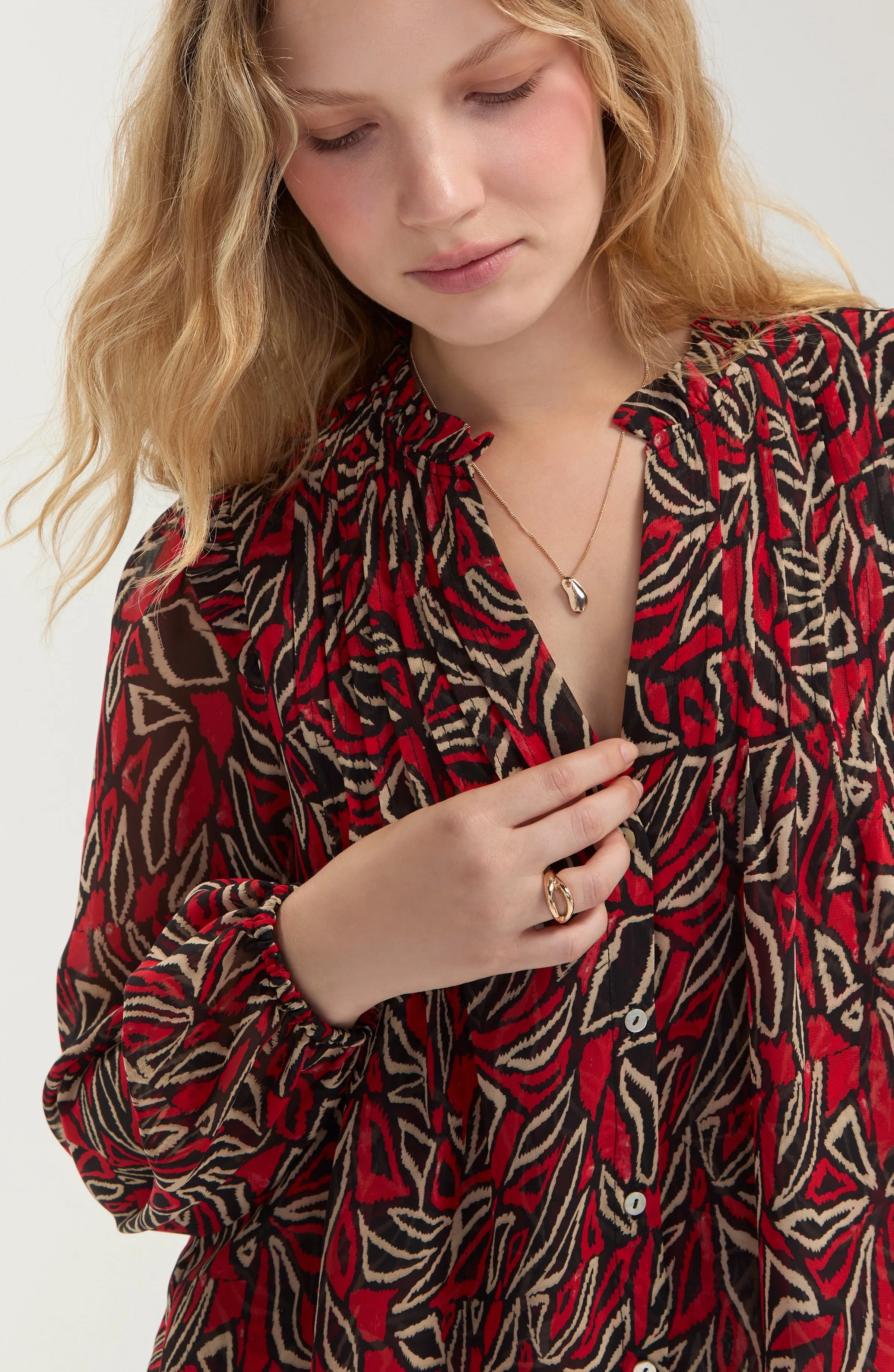 LONG SLEEVE WOVEN BLOUSE W/ PINTUCKS sold by Liverpool Jeans Company product image thumbnail 2