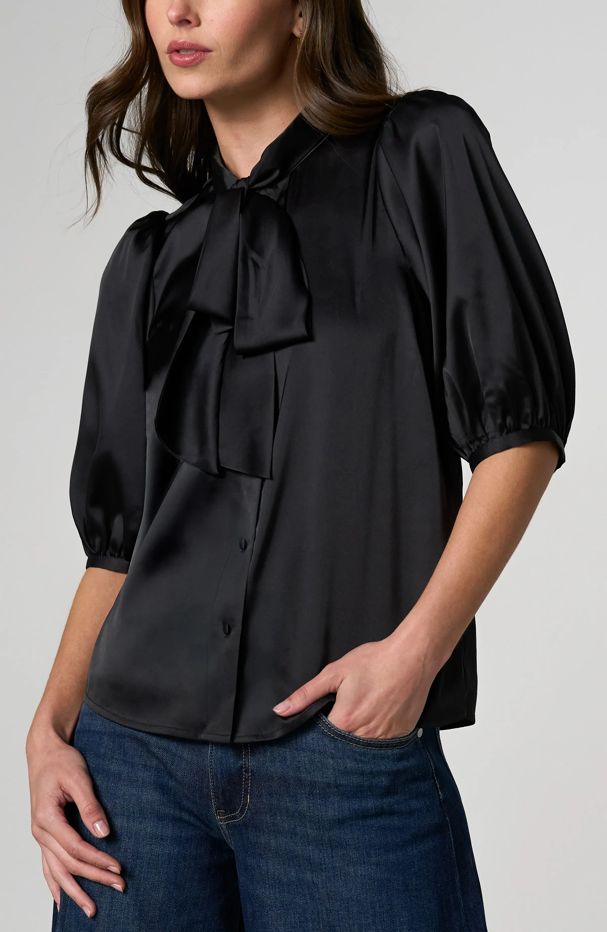 ELBOW LENGTH PUFF SLEEVE WOVEN TOP sold by Liverpool Jeans Company