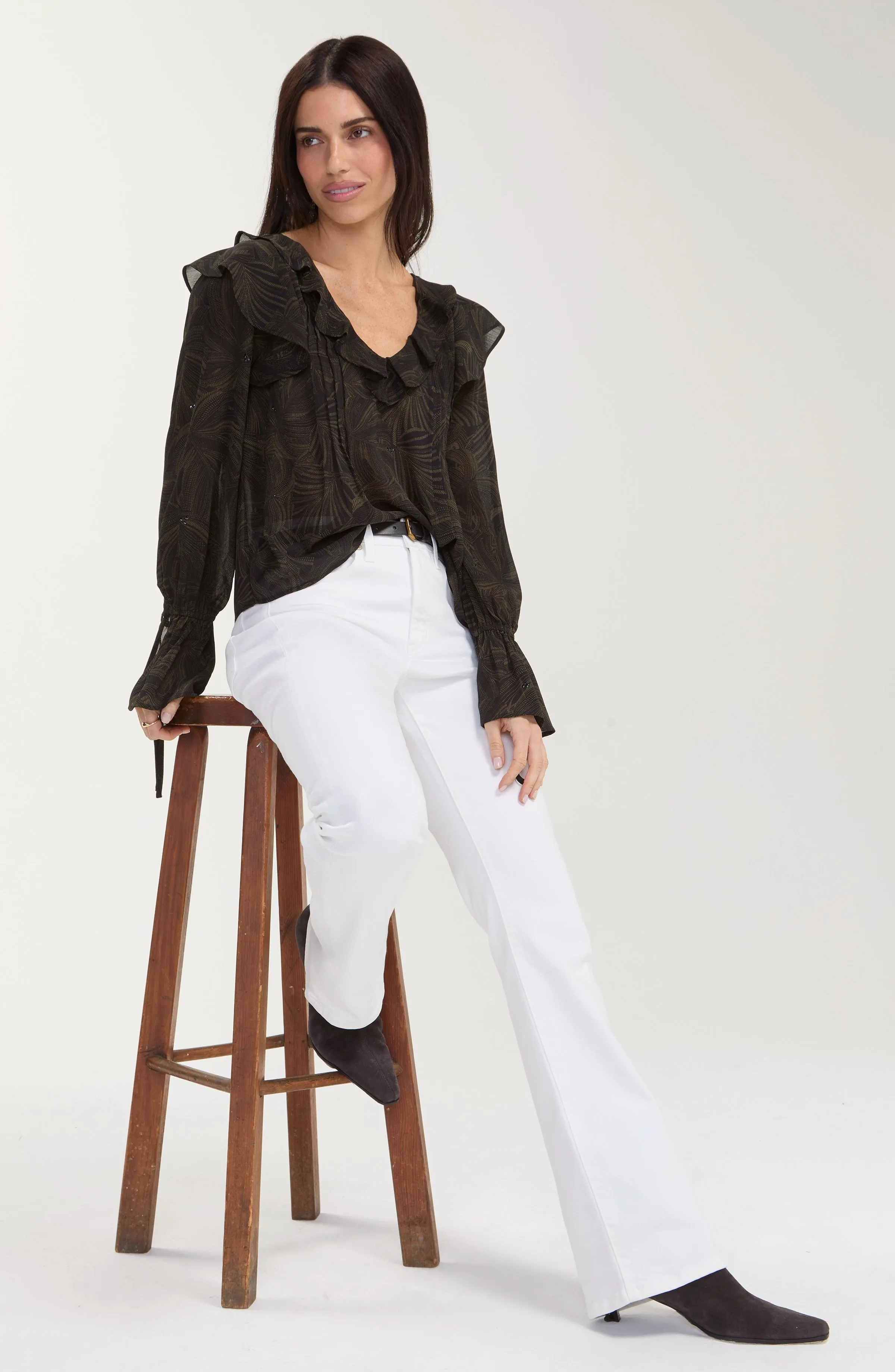 DOUBLE RUFFLE V-NECK WOVEN BLOUSE sold by Liverpool Jeans Company product image thumbnail 4