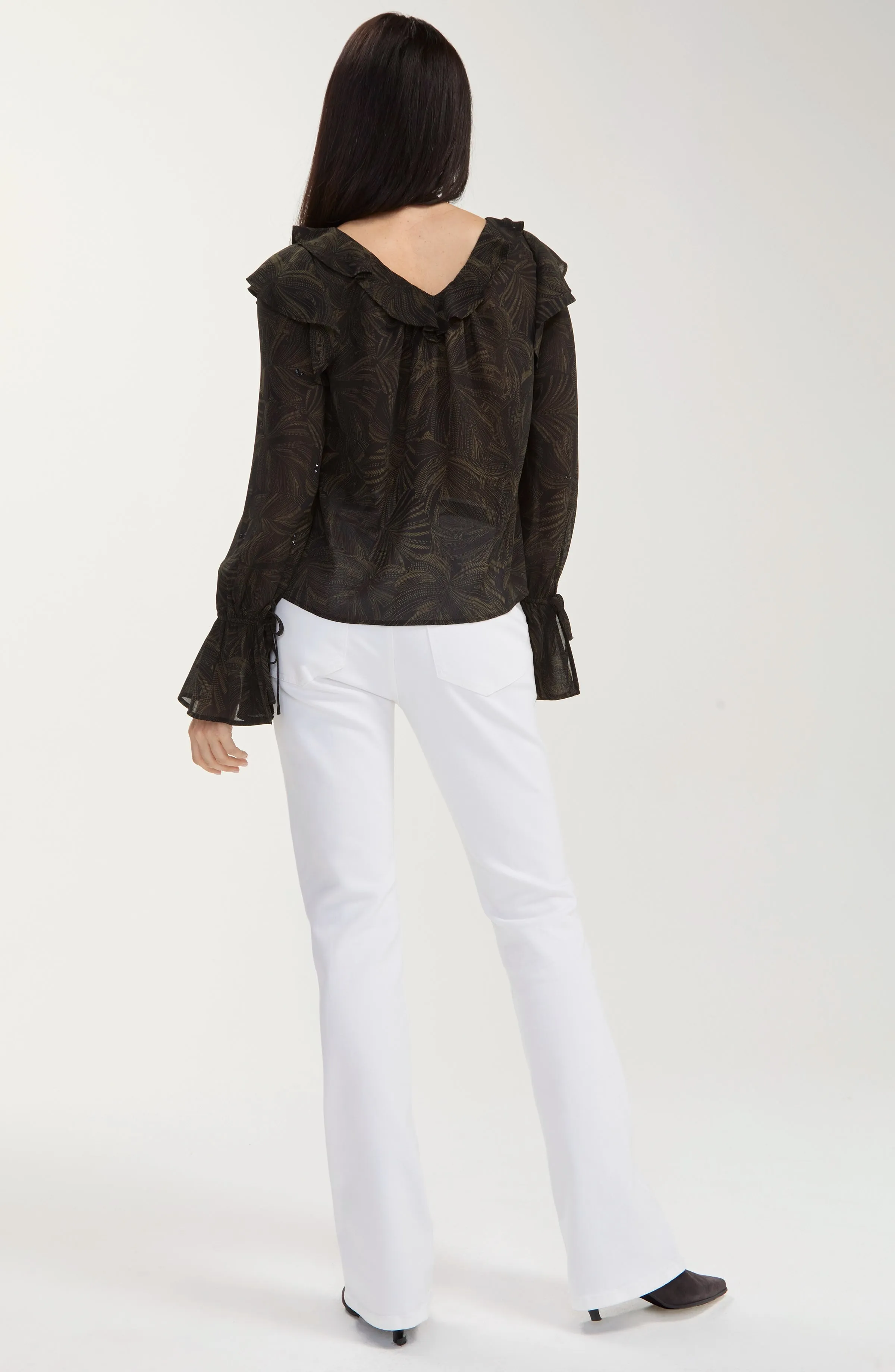 DOUBLE RUFFLE V-NECK WOVEN BLOUSE sold by Liverpool Jeans Company product image thumbnail 2