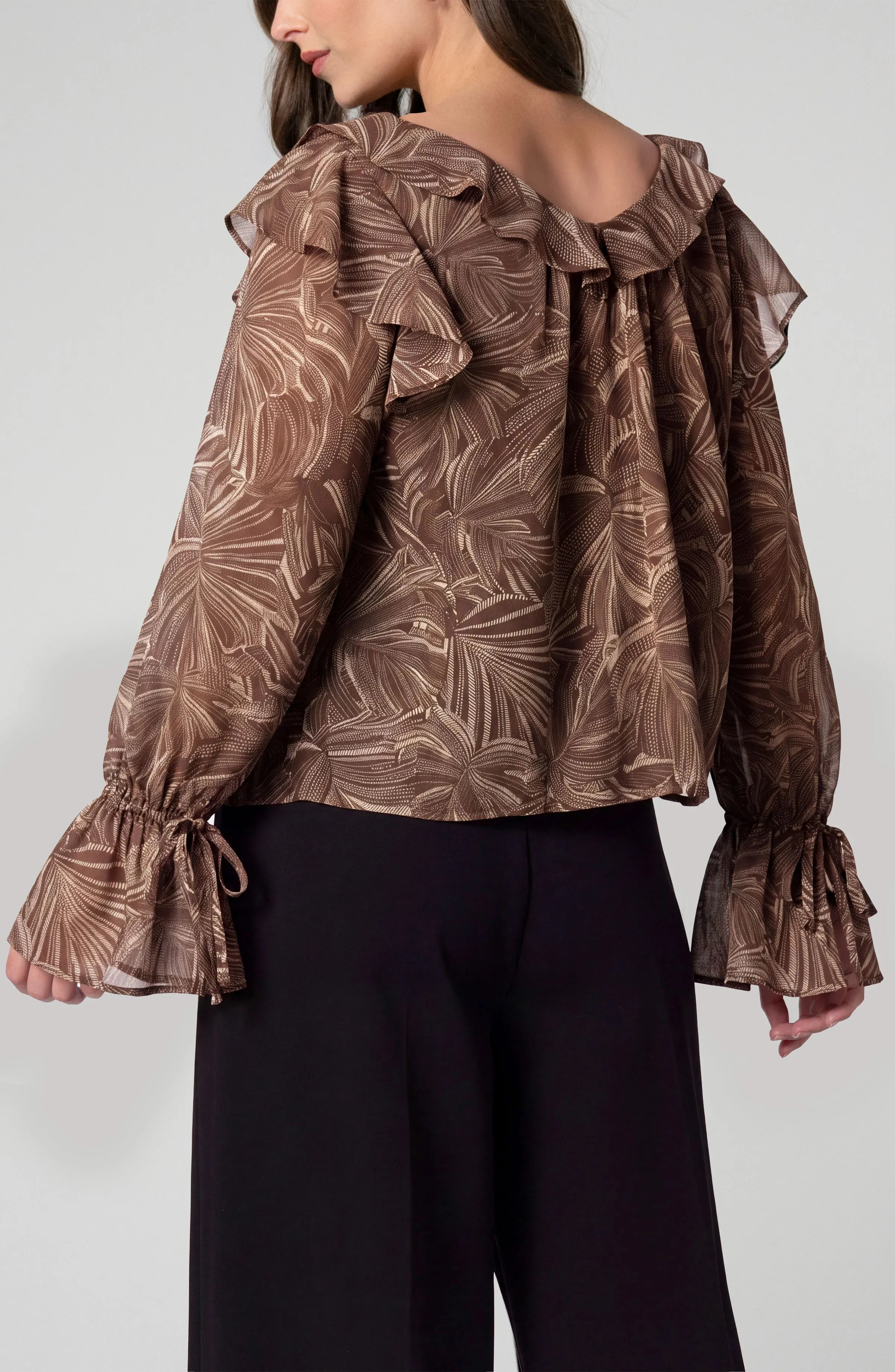 DOUBLE RUFFLE V-NECK WOVEN BLOUSE sold by Liverpool Jeans Company product image thumbnail 2