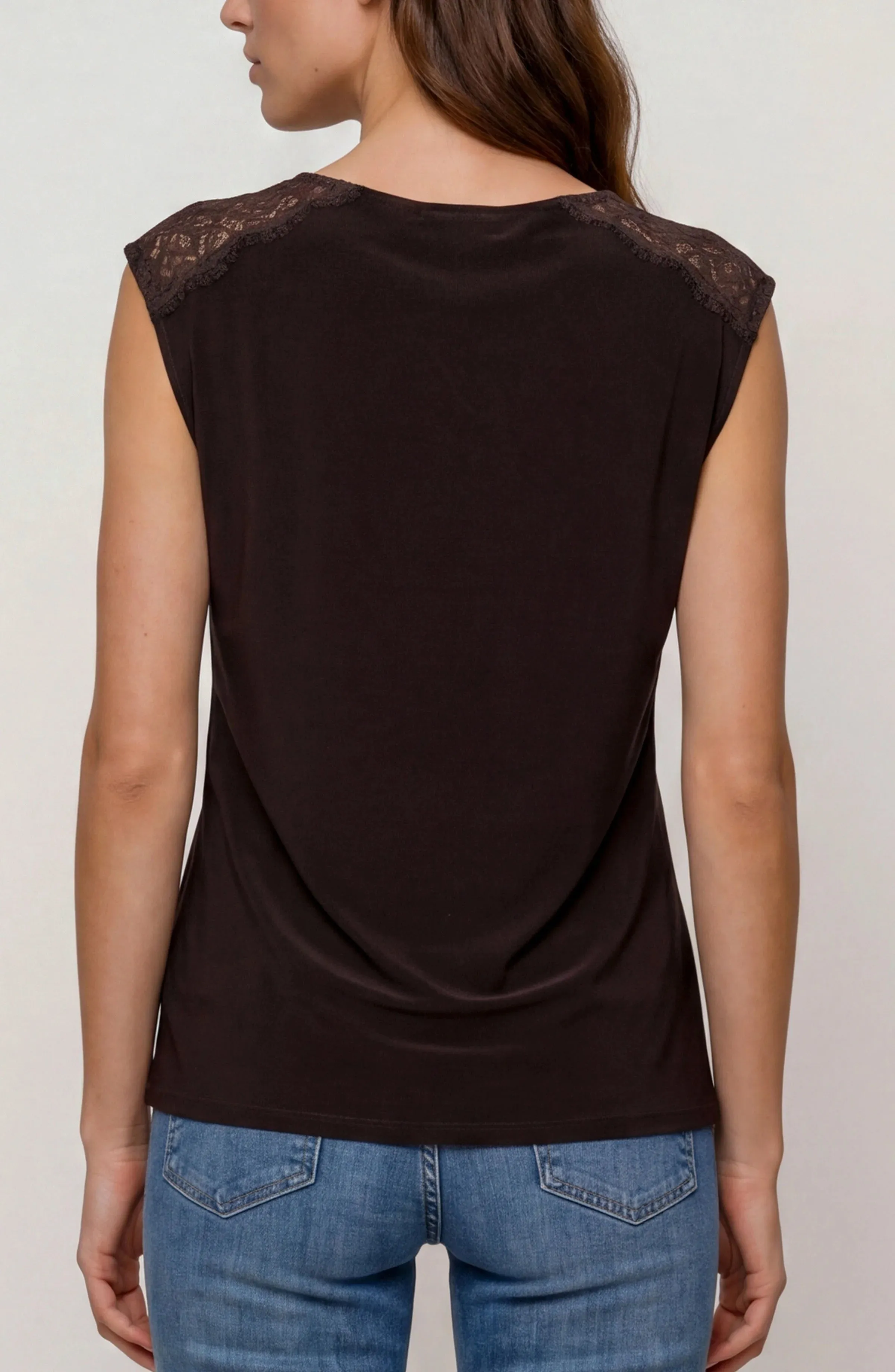 DRAPED SLEEVELESS KNIT TOP W/ LACE sold by Liverpool Jeans Company product image thumbnail 3