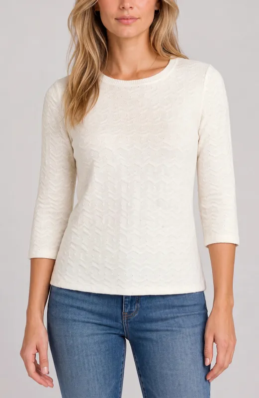 3/4 SLEEVE KNIT TOP W/ RIB TRIM made by Liverpool Jeans Company