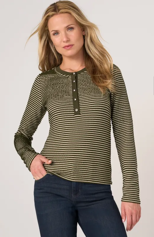 LONG SLEEVE KNIT HENLEY TOP W/ SWEATER TRIM made by Liverpool Jeans Company