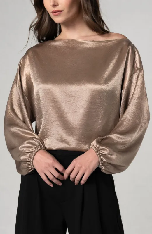 LONG SLEEVE ONE SHOULDER WOVEN TOP W/ TIES made by Liverpool Jeans Company