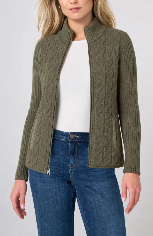 ZIP FRONT QUILTED SWEATER JACKET made by Liverpool Jeans Company