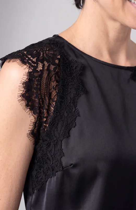 SLEEVELESS WOVEN TOP W/ LACE made by Liverpool Jeans Company