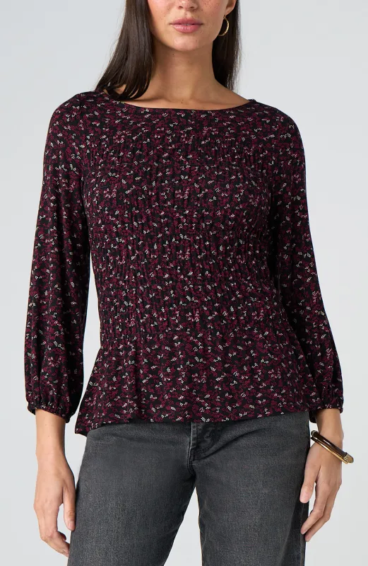 PETITE 3/4 SLEEVE SMOCKED KNIT TOP made by Liverpool Jeans Company