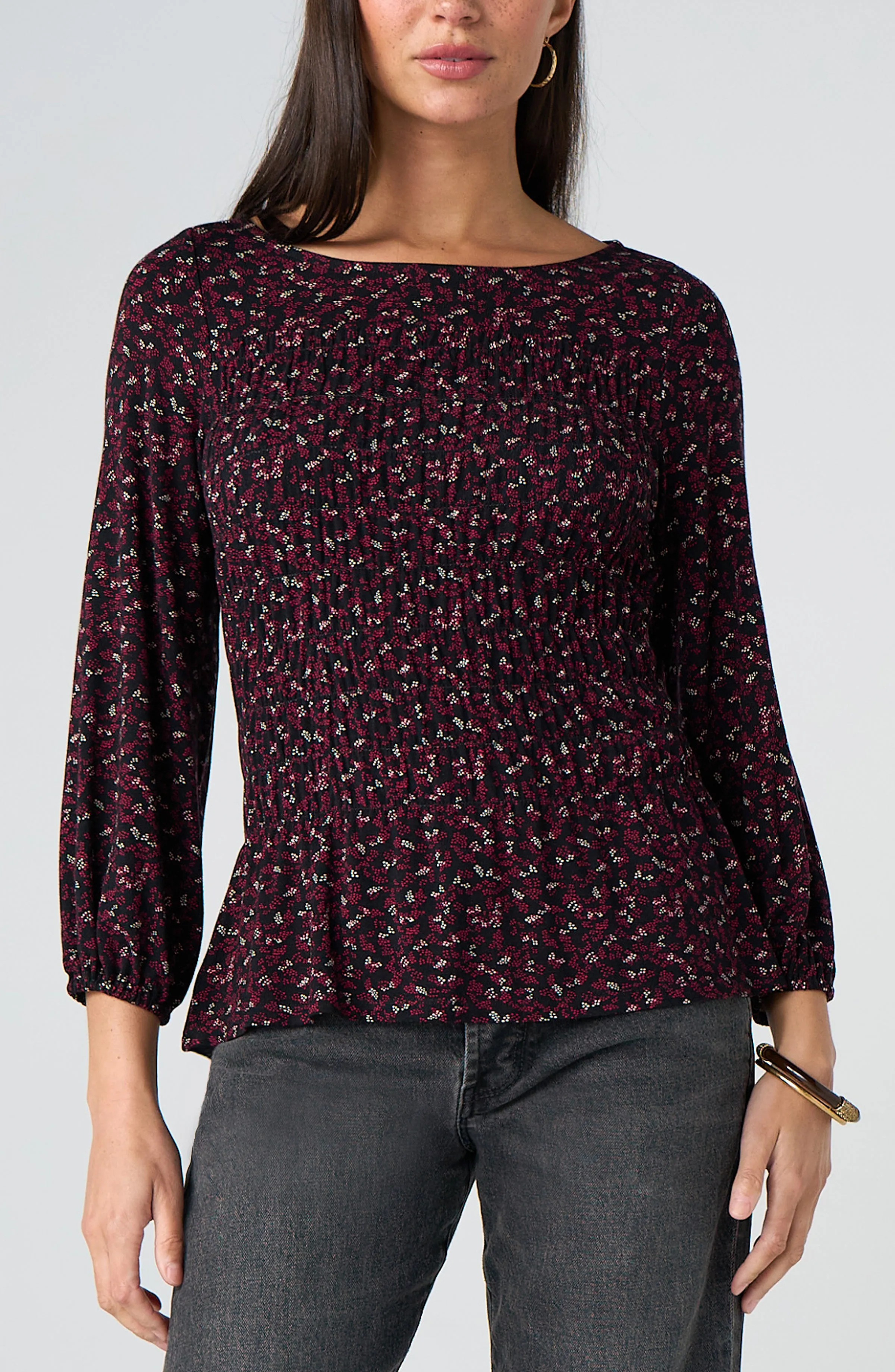 PETITE 3/4 SLEEVE SMOCKED KNIT TOP sold by Liverpool Jeans Company