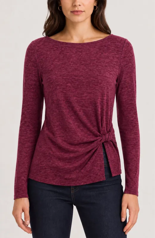 PETITE LONG SLEEVE BOAT NECK KNIT TOP W/ TWIST DETAIL made by Liverpool Jeans Company