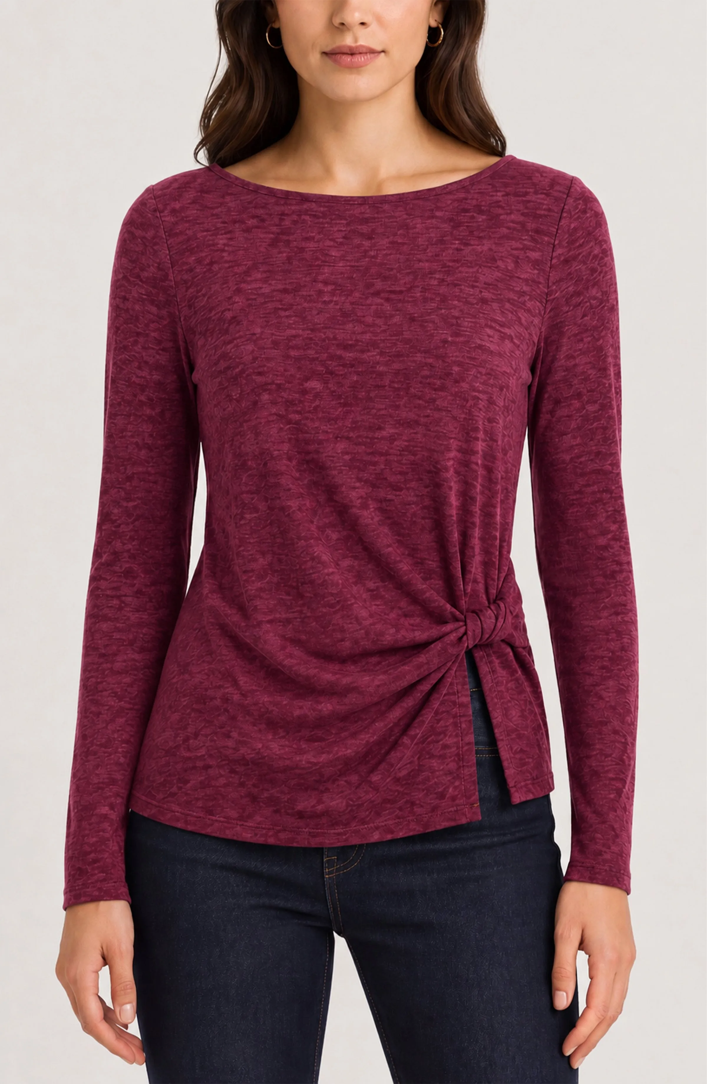 PETITE LONG SLEEVE BOAT NECK KNIT TOP W/ TWIST DETAIL sold by Liverpool Jeans Company